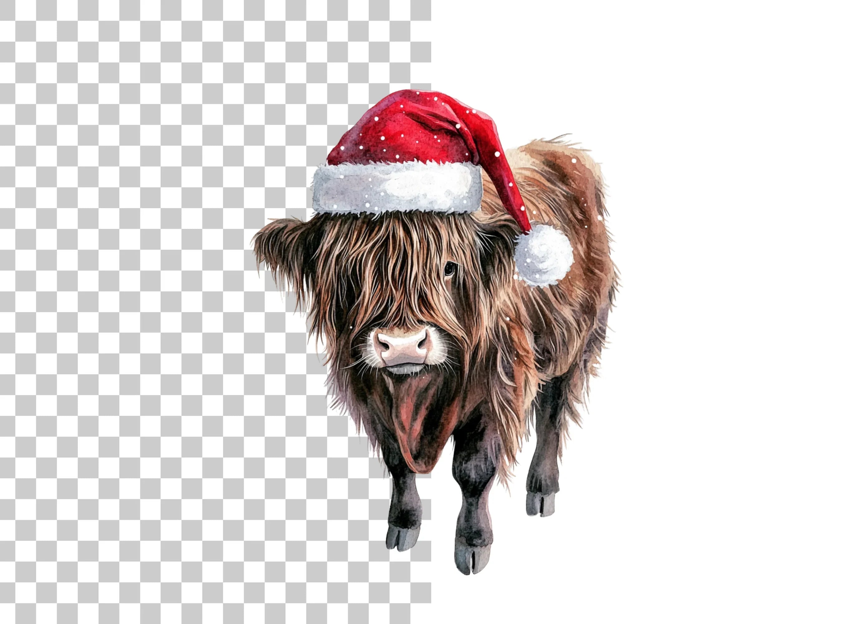 Highland Cows in Santa Hats Clipart Bundle