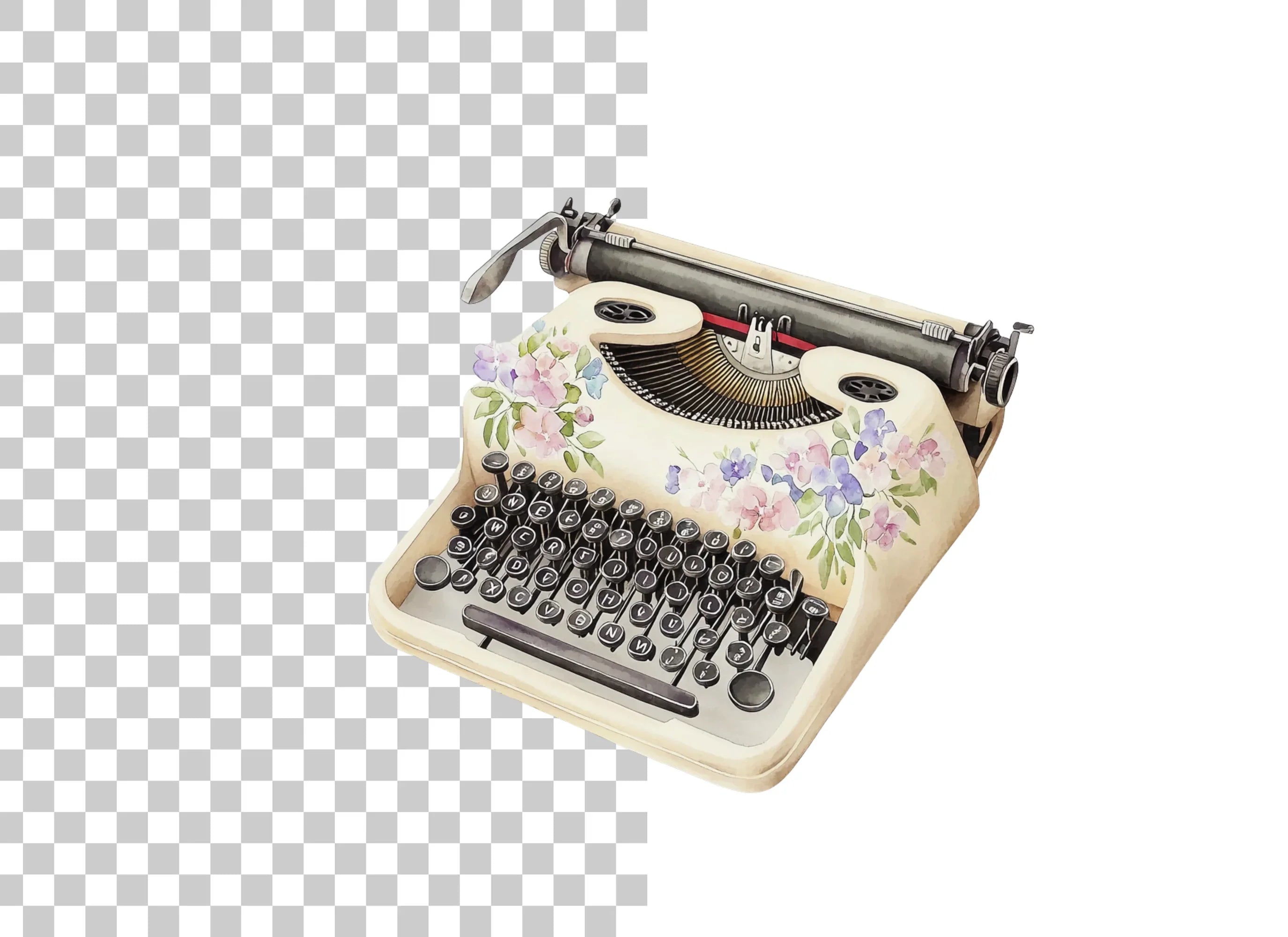Vintage Typewriter Floral Clipart Bundle