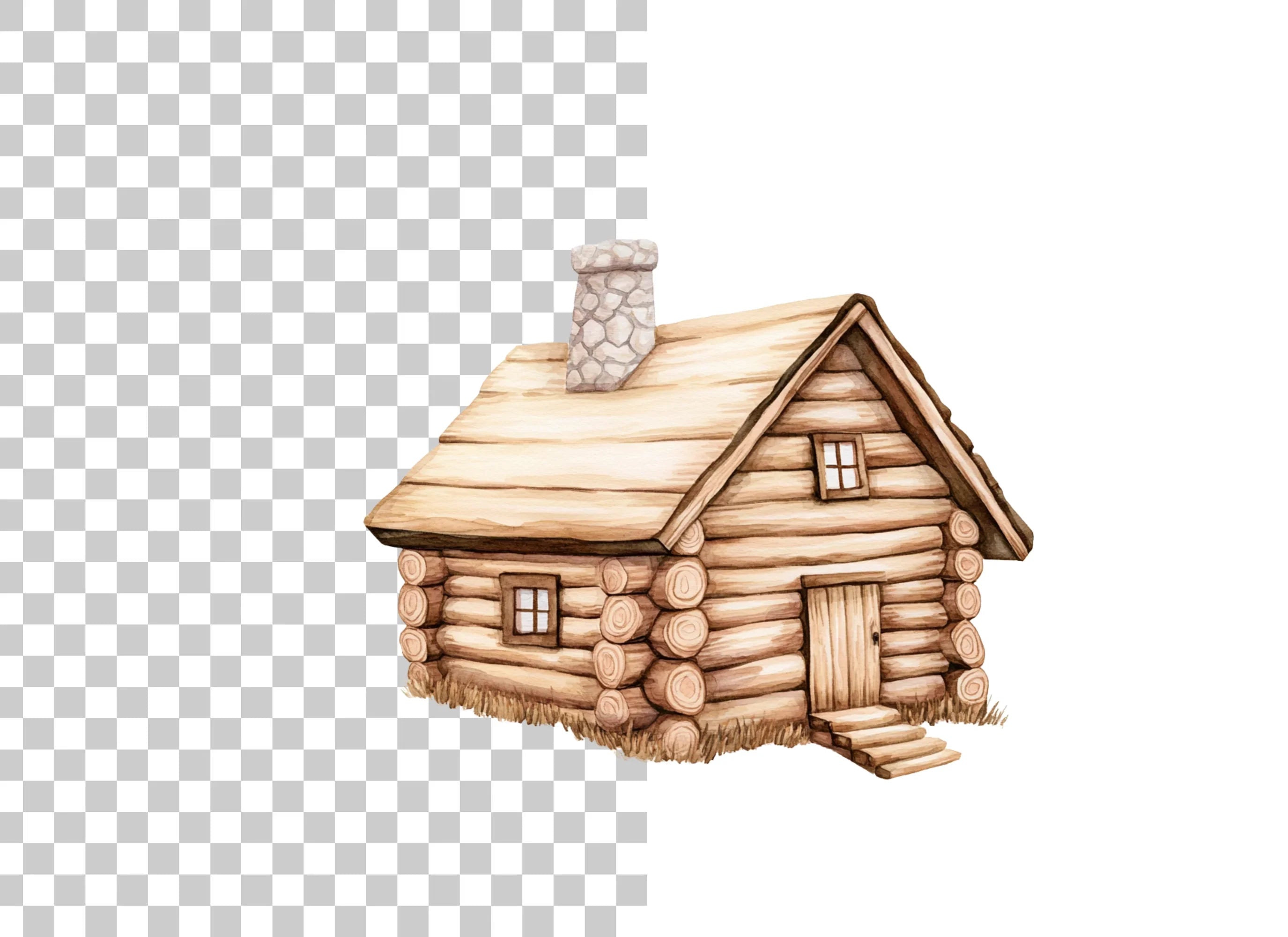 Rustic Wooden Log Cabin Clipart Bundle