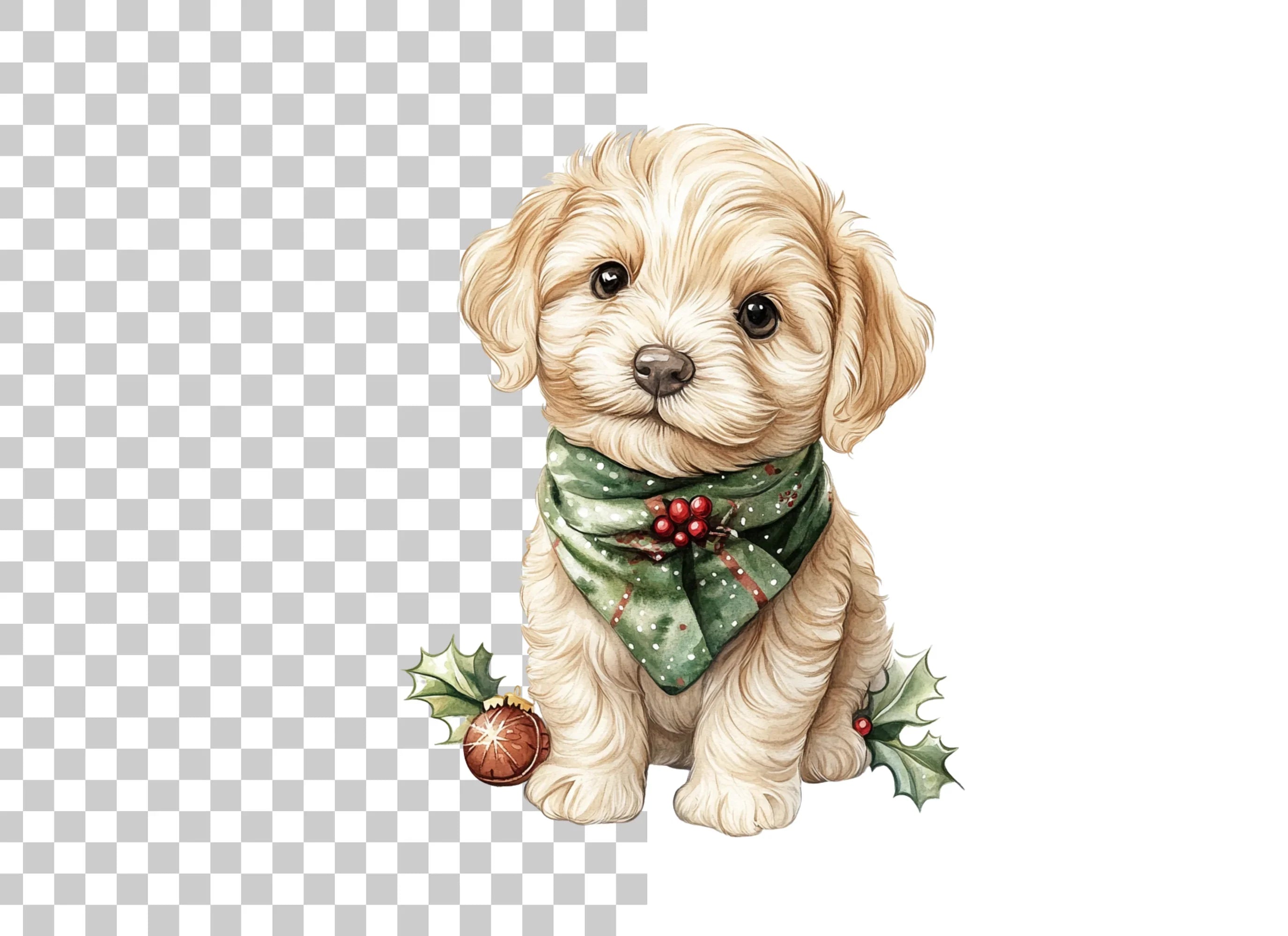 Cute Puppy Christmas Scarf Clipart Bundle