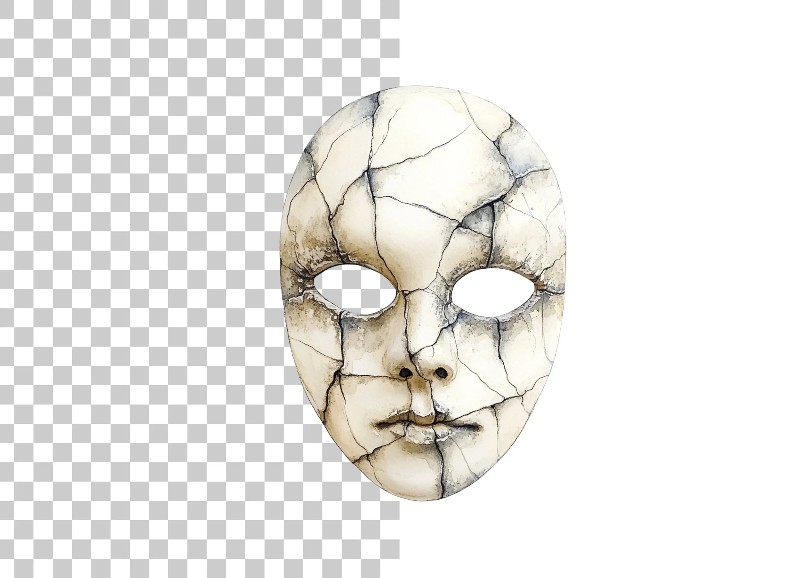 Cracked Porcelain Masks Clipart Bundle
