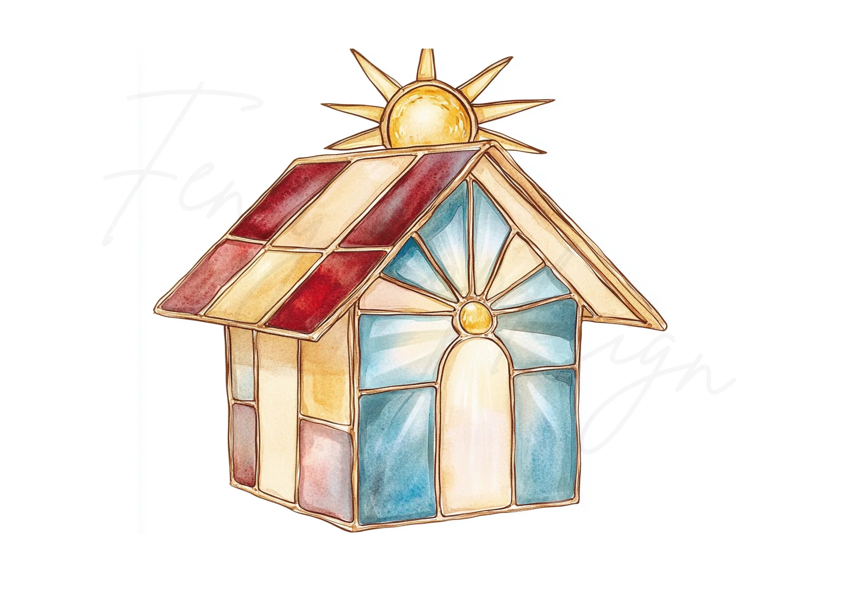 Stained Glass House Lanterns Clipart Bundle