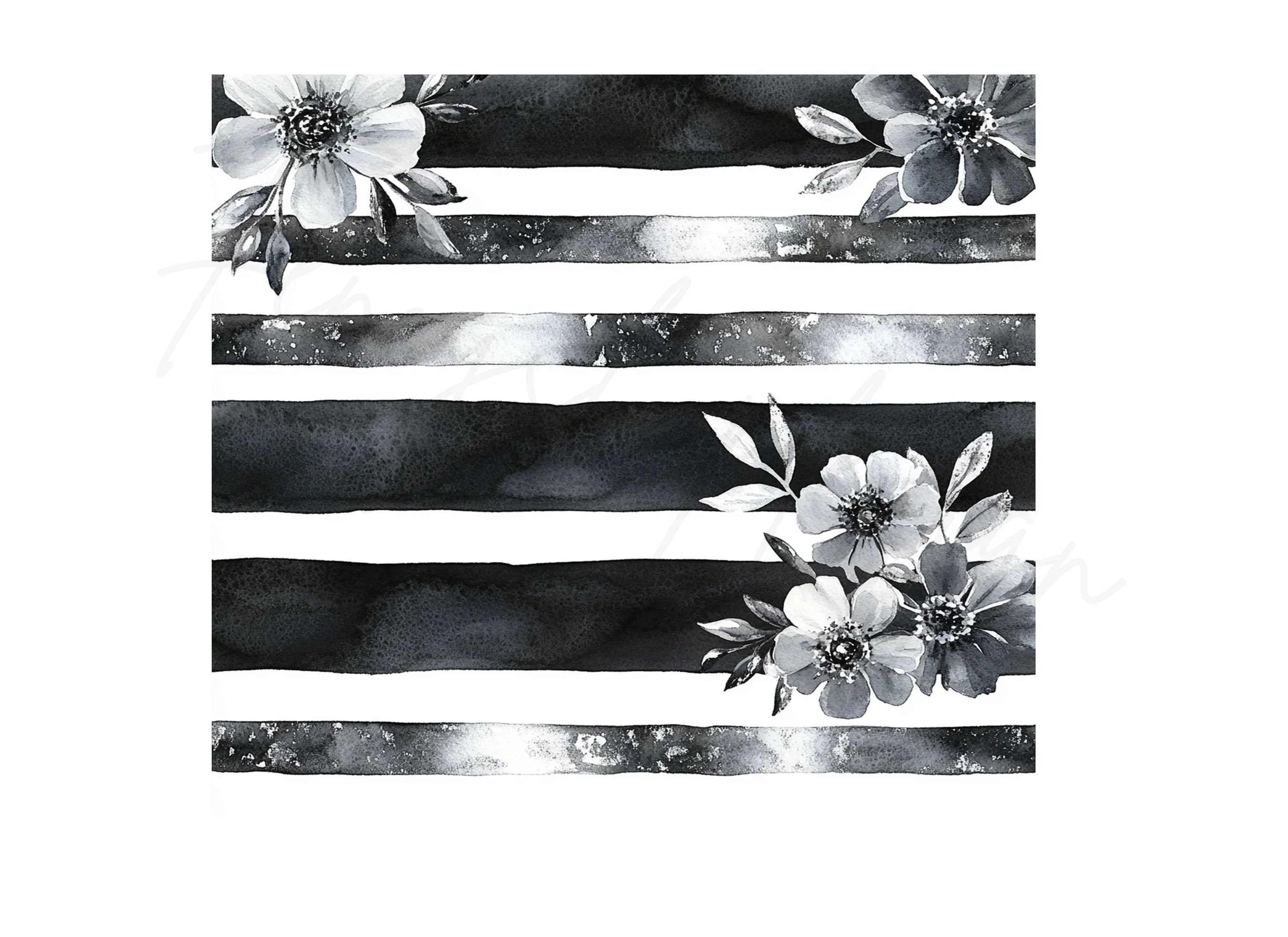 Monochrome Floral Stripes Clipart Bundle