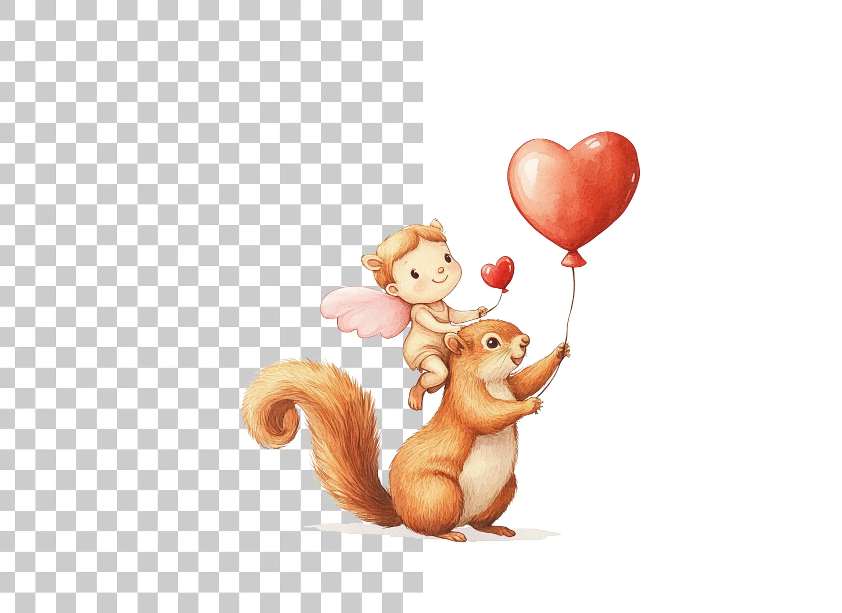 Cupid Squirrels with Heart Balloons Clipart Bundle