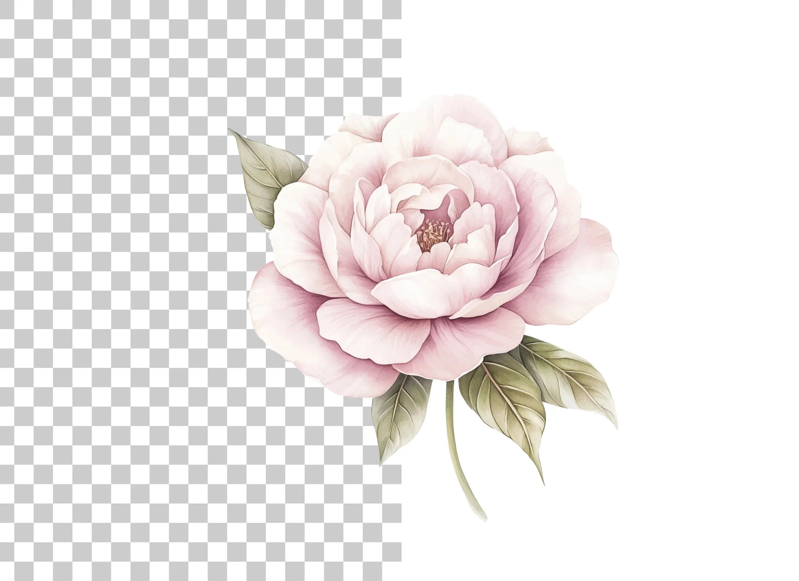 Soft Pink Peony Illustration Clipart Bundle