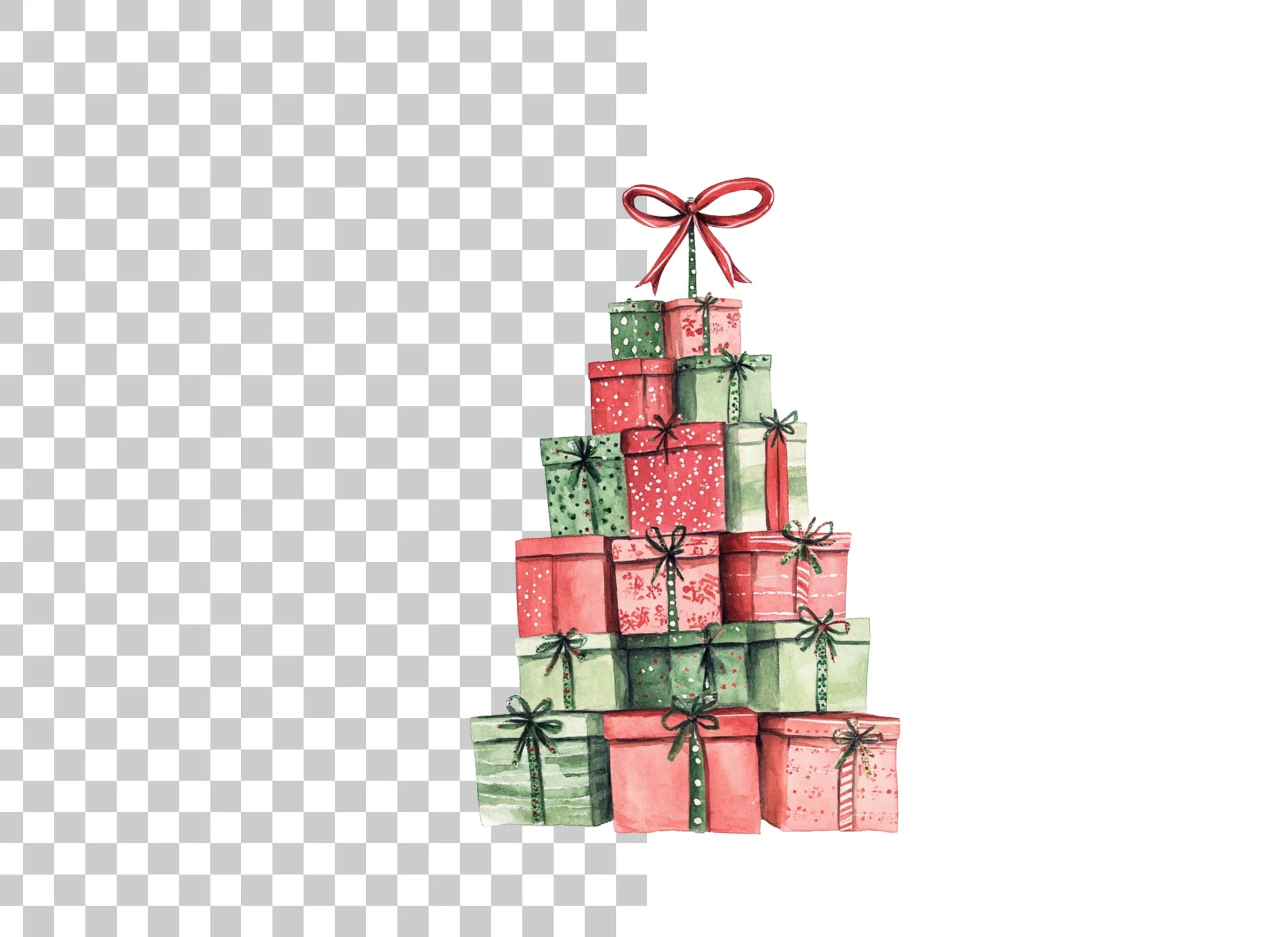 Red and Green Christmas Present Towers Clipart Bundle