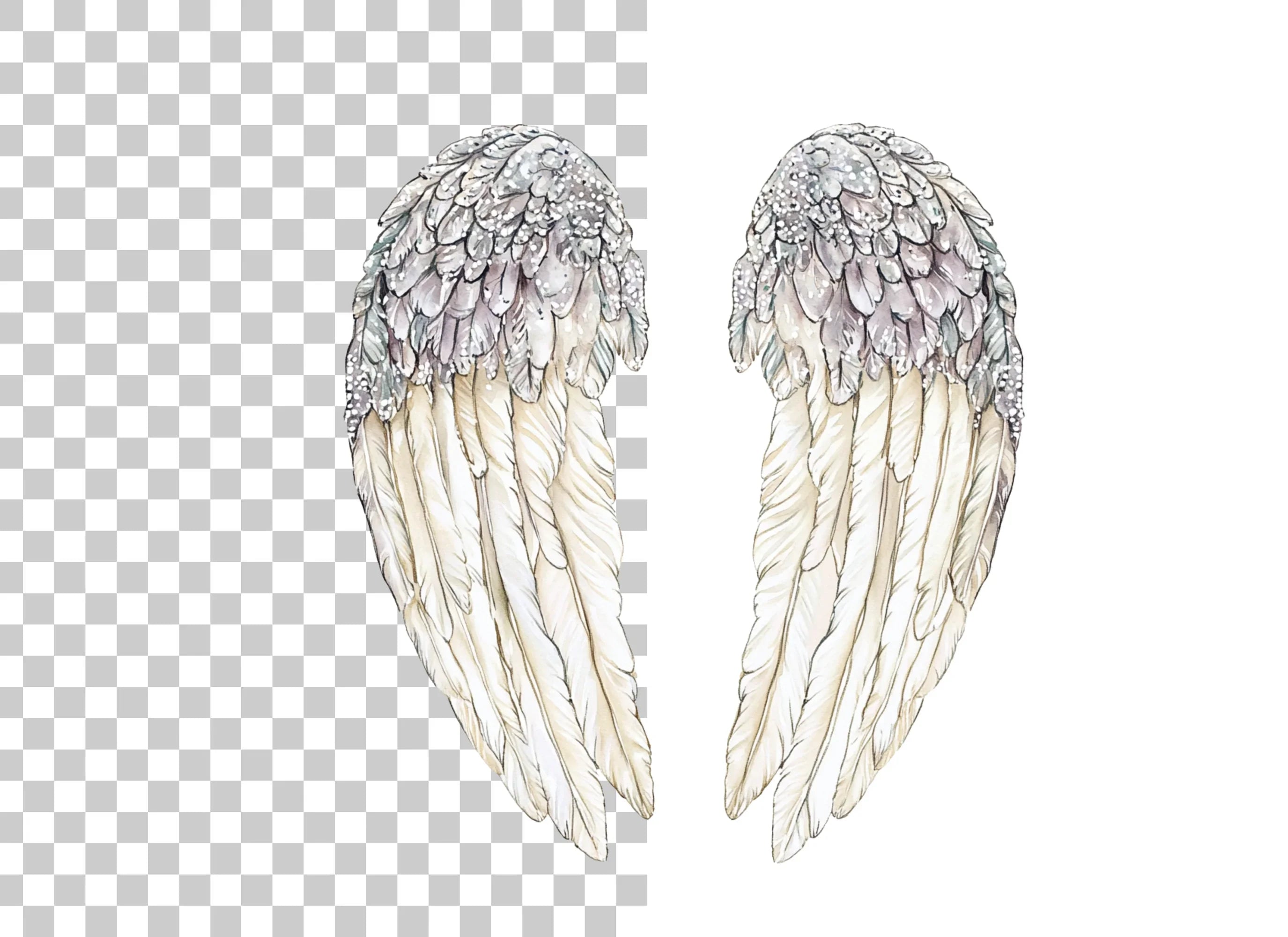 Sparkling White Angel Wings Clipart Bundle