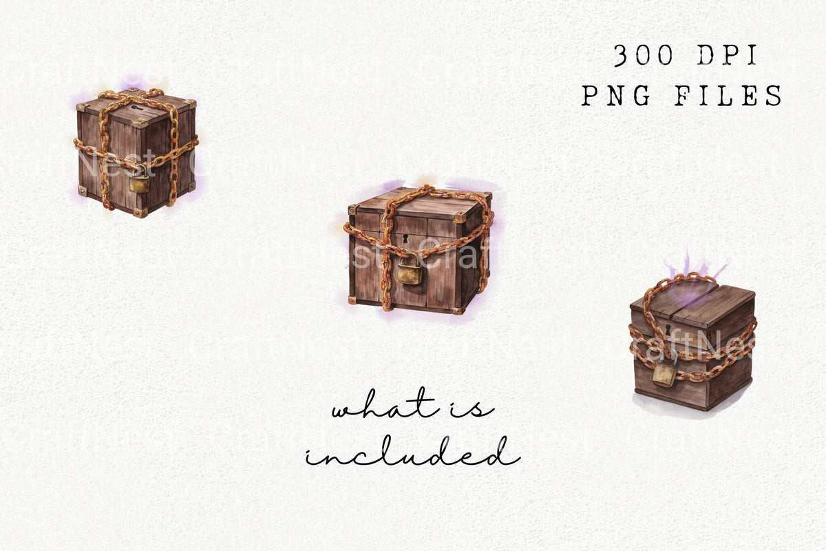 Mysterious Chained Treasure Chest Clipart Bundle