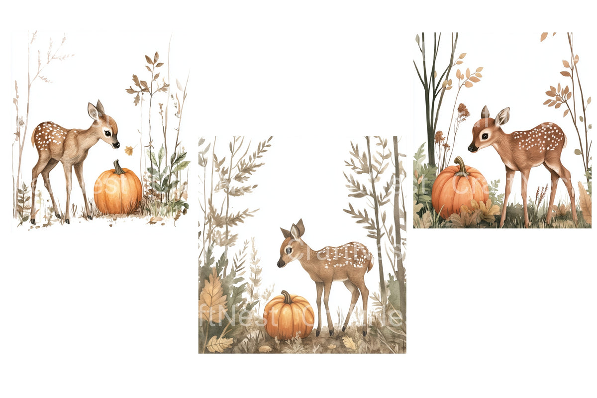 Autumn Fawns And Pumpkins Forest Clipart Bundle