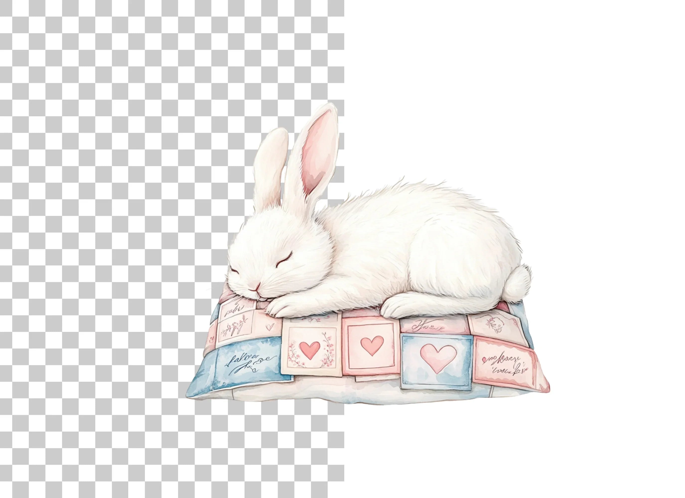 Sleeping Bunnies on Love Letter Pillows Clipart Bundle