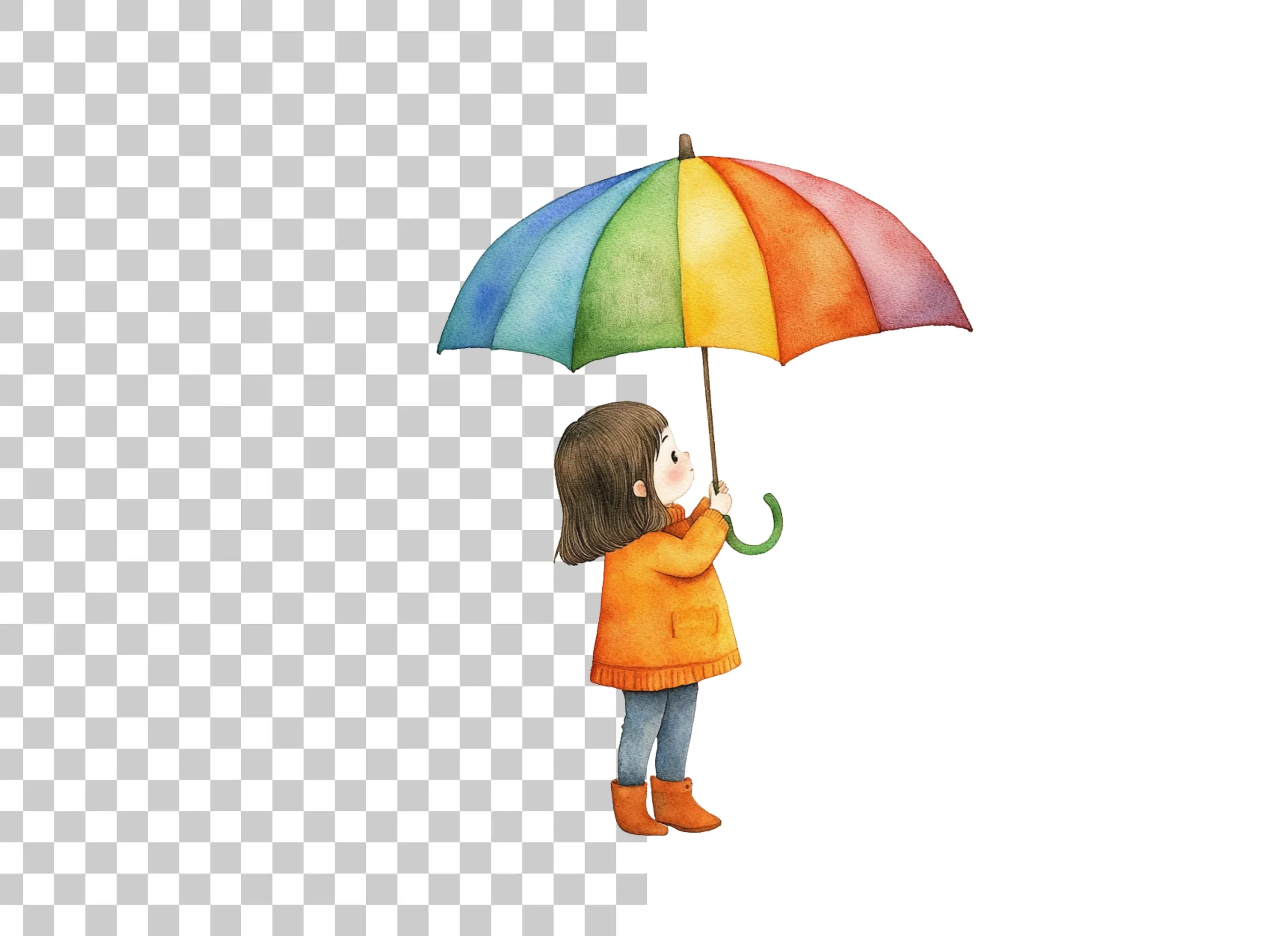 Girl with Rainbow Umbrella Clipart Bundle