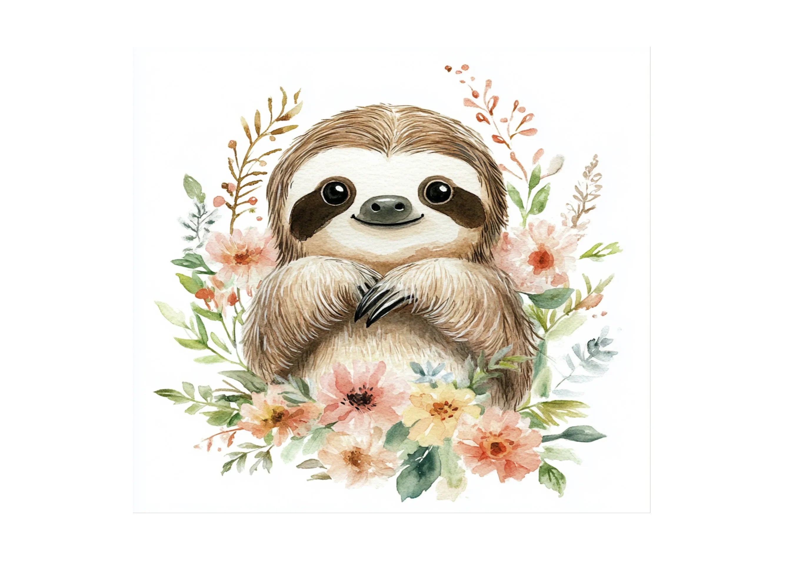 Adorable Sloth with Flowers Clipart Bundle