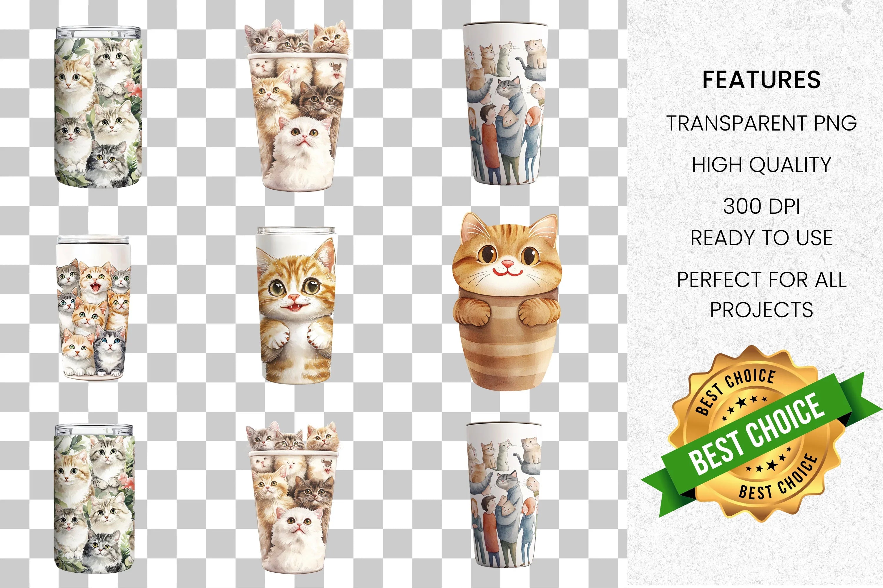 Cute Cat Tumbler Clipart Bundle