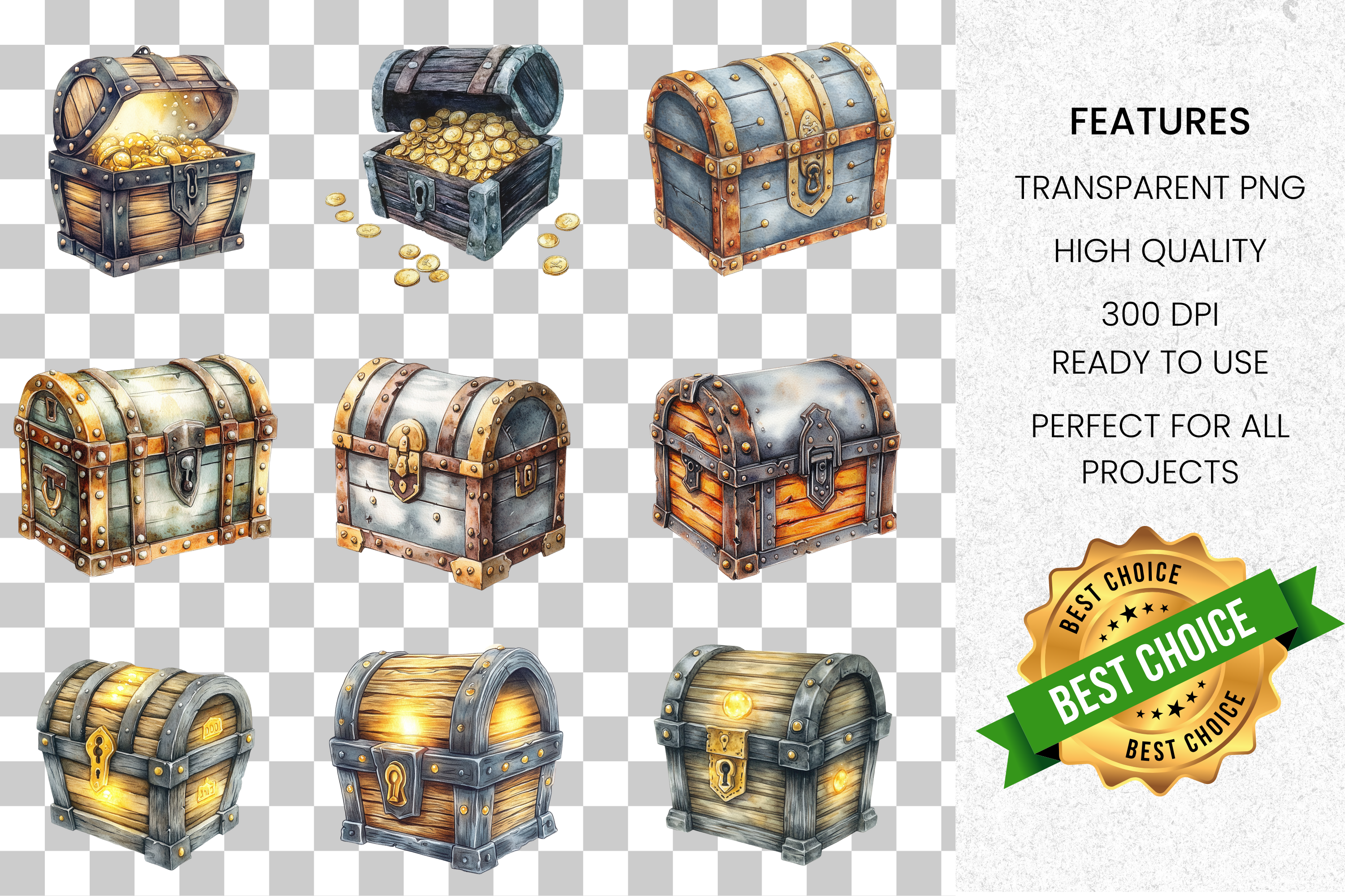 Fantasy Treasure Chest Clipart Bundle
