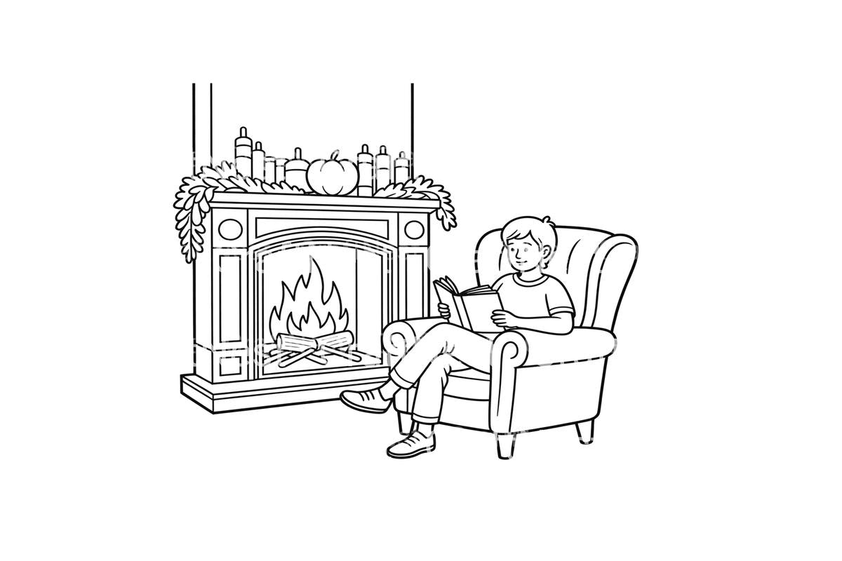 Cozy Reading by the Fireplace Coloring Books