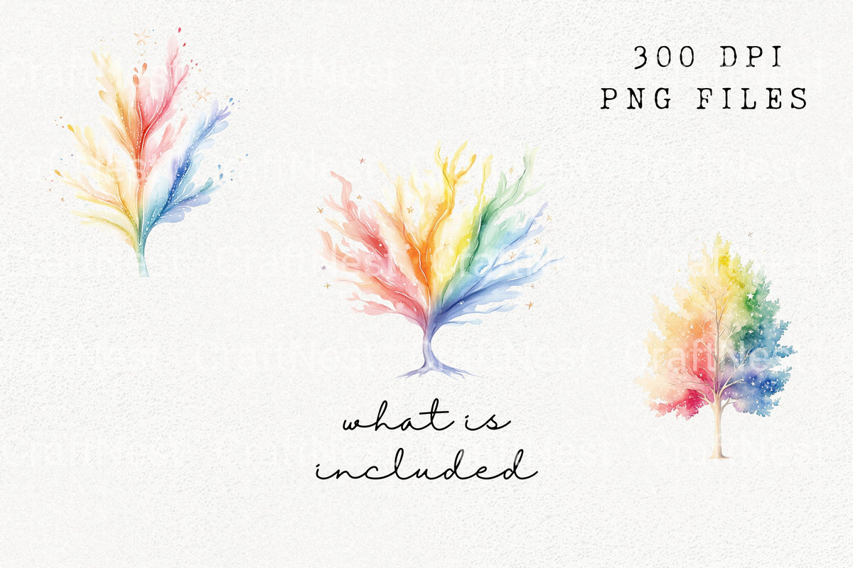 Magical Rainbow Trees Clipart Bundle