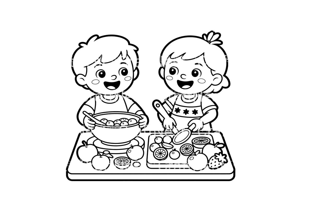 Kids Making Fruit Salad Coloring Books
