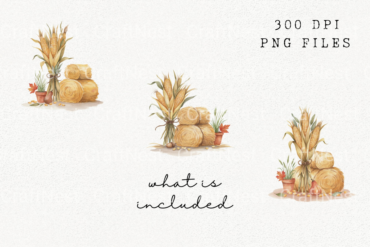Autumn Harvest Hay Bales Clipart Bundle