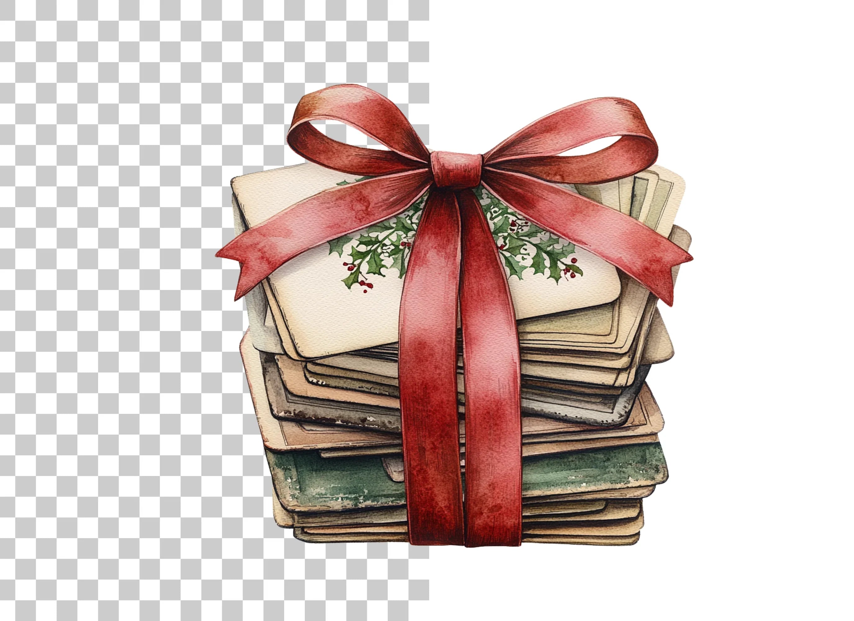 Vintage Christmas Mail with Holly Bows Clipart Bundle