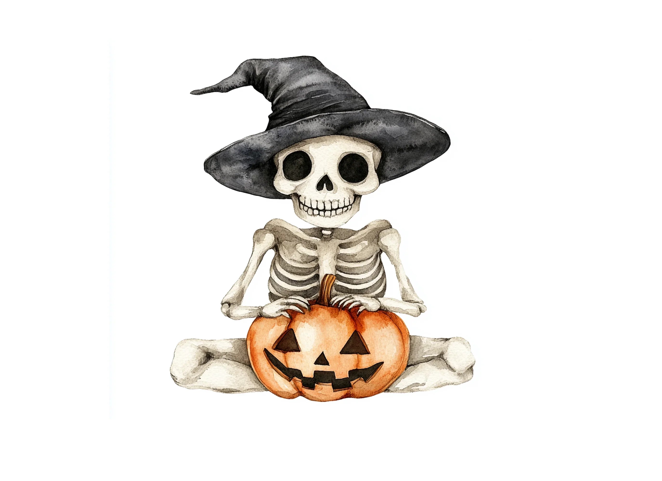Witch Hat Skeleton with Pumpkin Clipart Bundle
