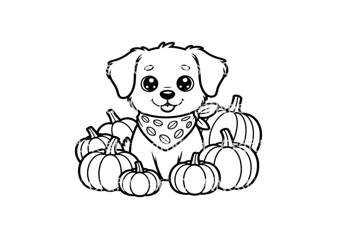 Cute Puppy and Pumpkins Coloring Books