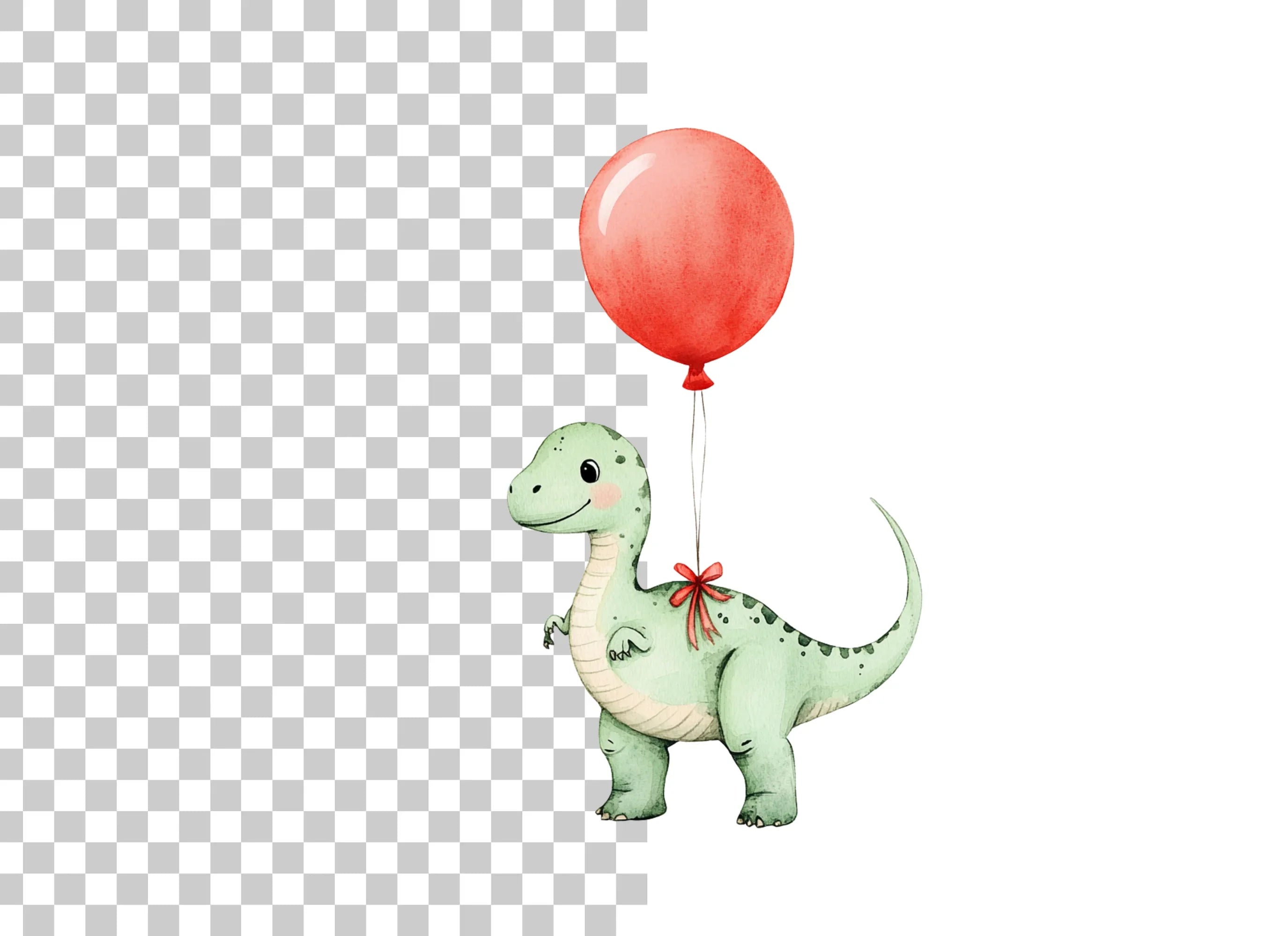 Cute Dinosaur with Red Balloon Clipart Bundle