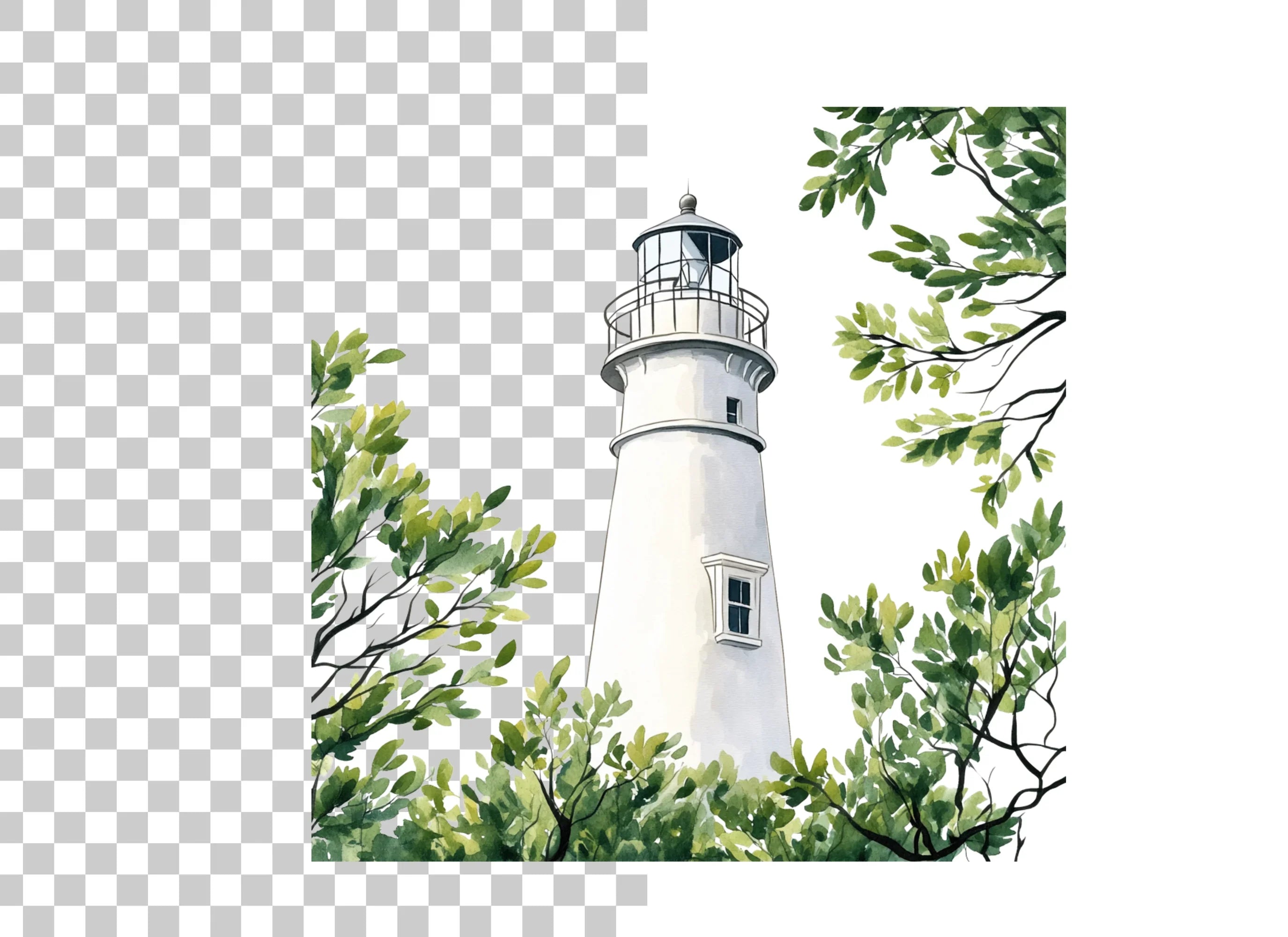 Lighthouse and Green Foliage Clipart Bundle