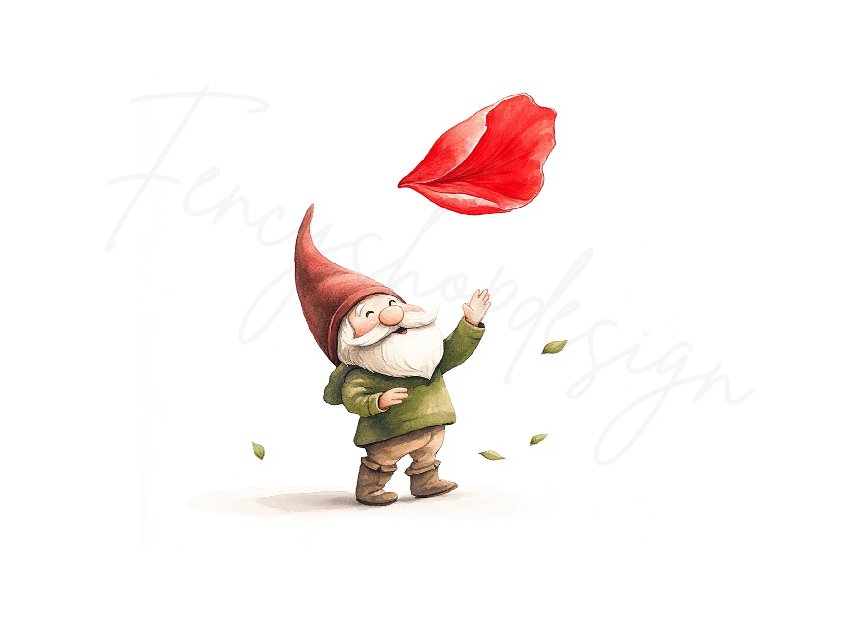 Gnome with Falling Rose Petals Clipart Bundle