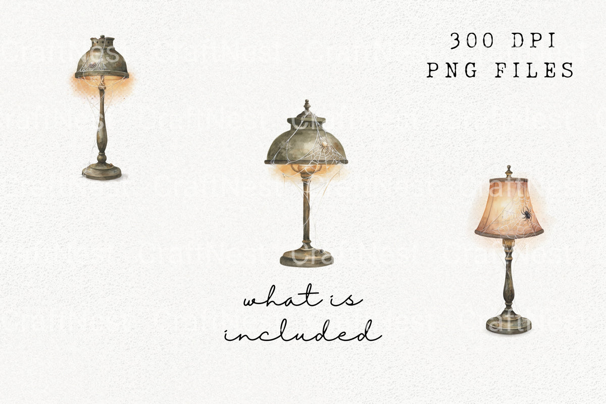 Haunted Spiderweb Lamp Clipart Bundle