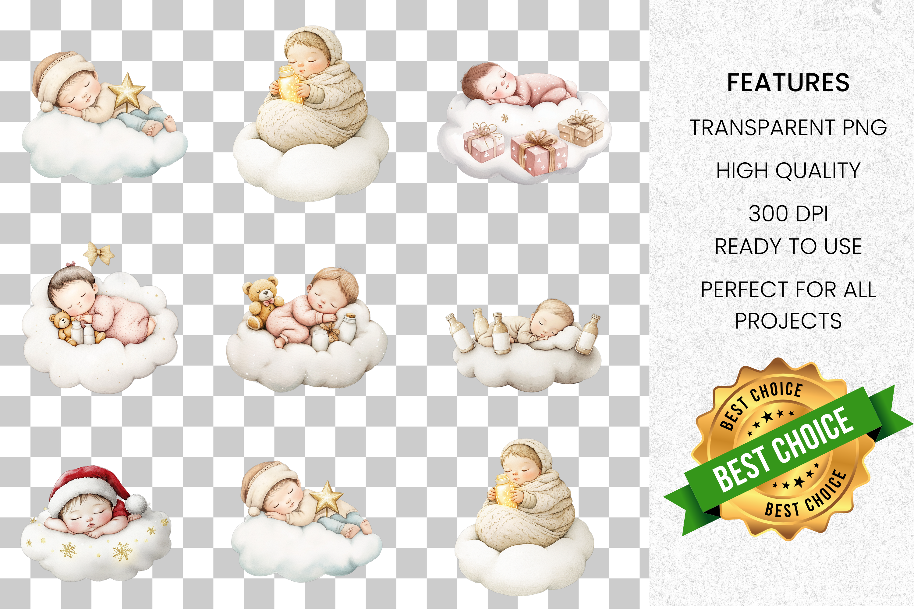 Dreamy Cloud Babies Clipart Bundle