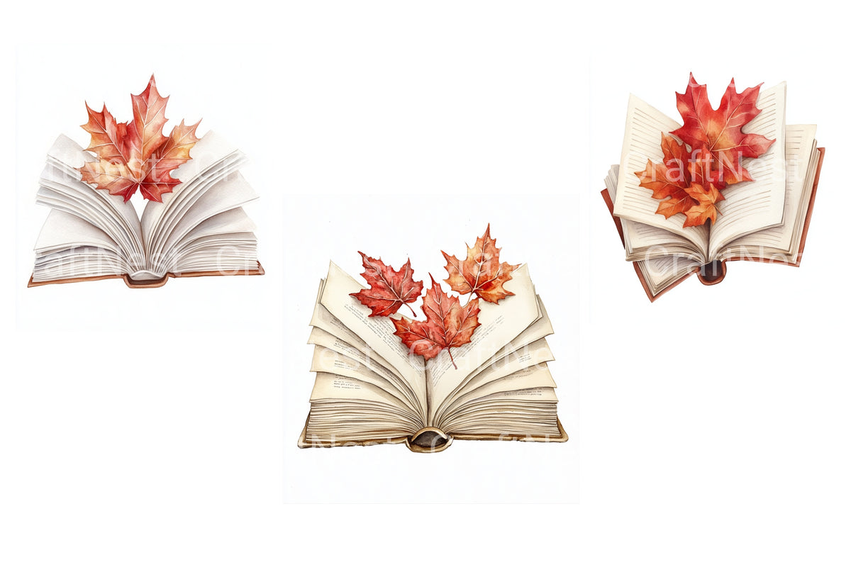 Autumn Leaves On Books Clipart Planner