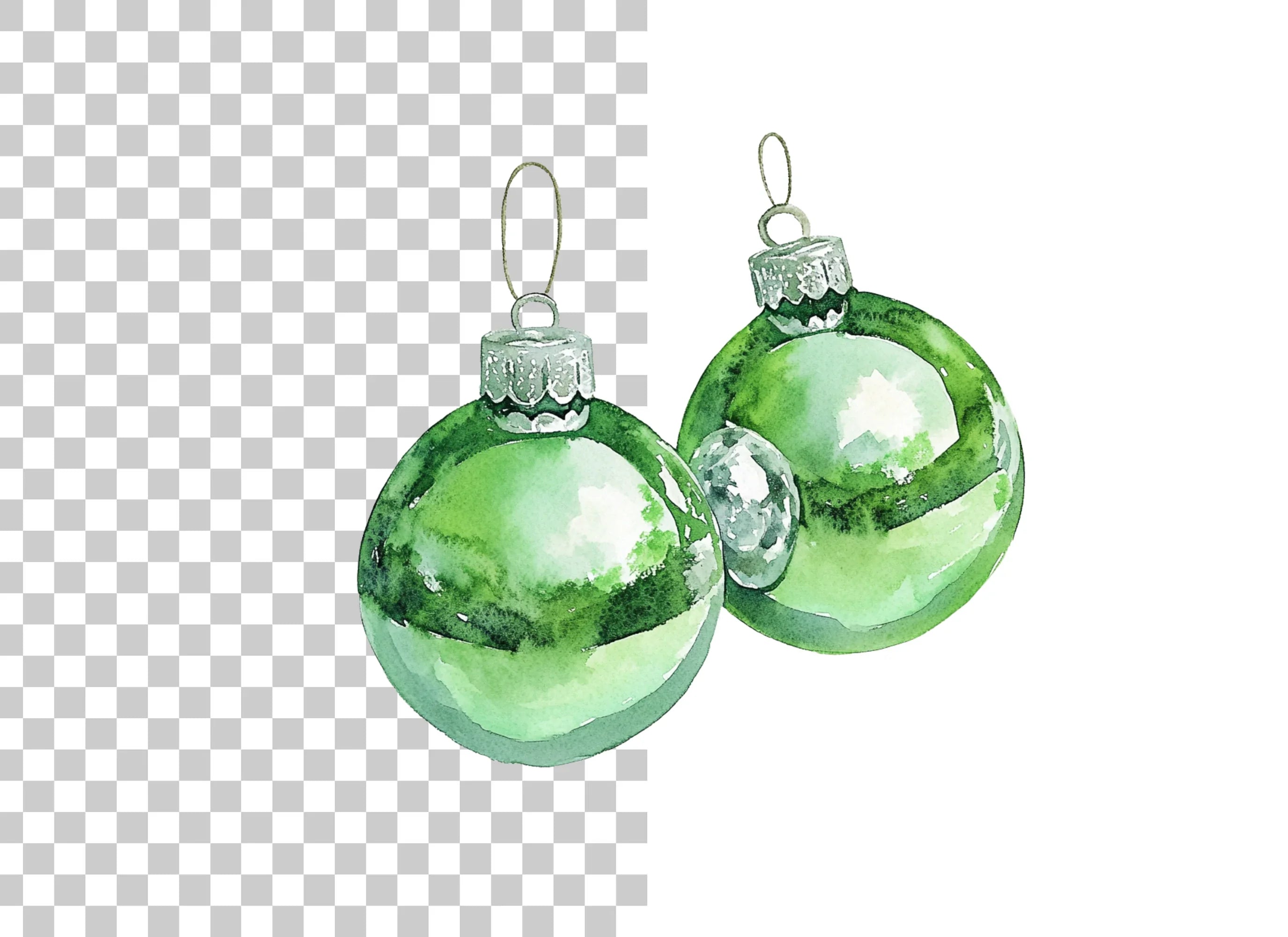 Elegant Green Christmas Baubles Clipart Bundle