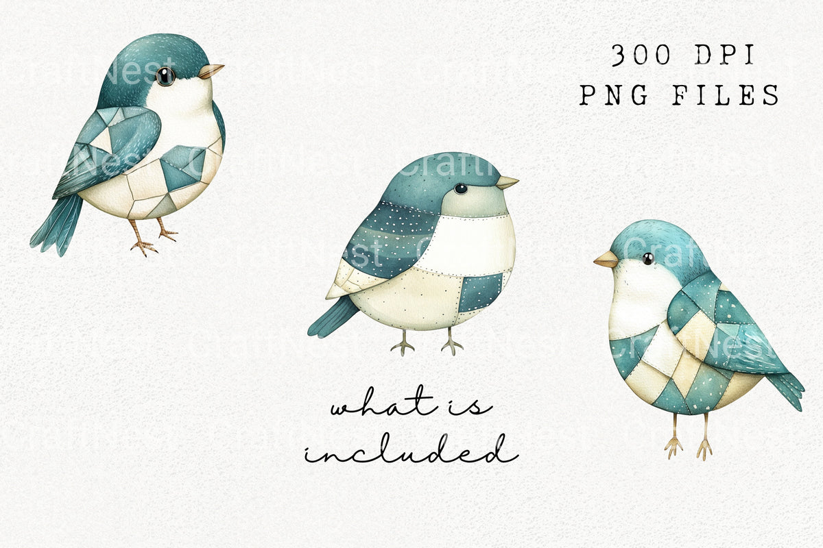 Quilted Blue Bird Graphics Clipart Bundle