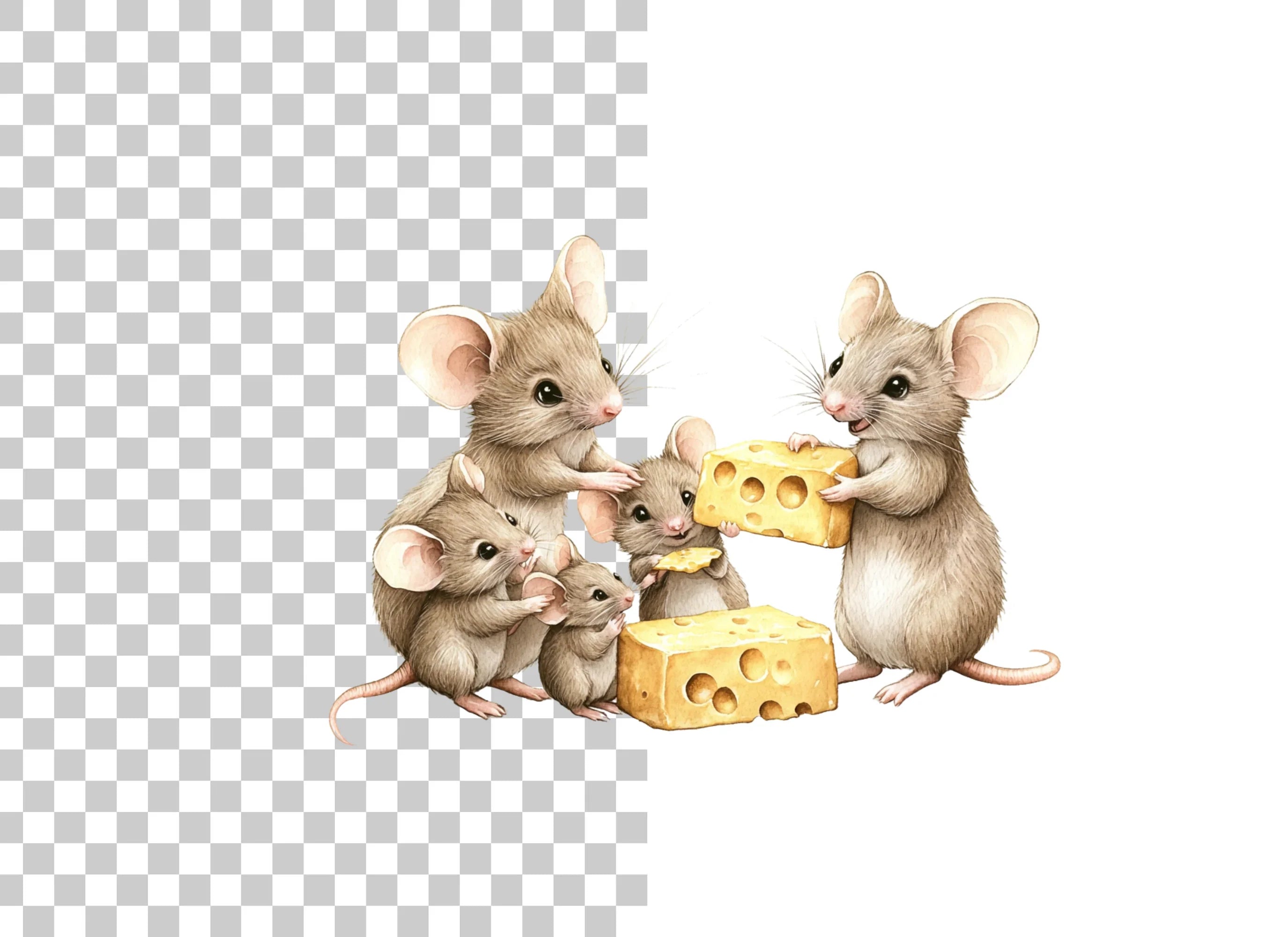 Cute Mice Family with Cheese Clipart Bundle