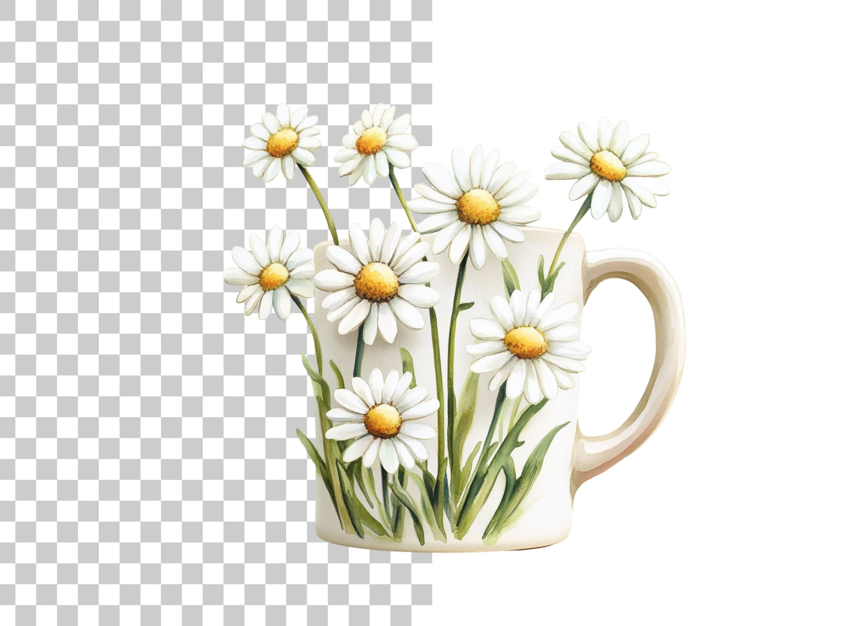 Daisy Flowers in Mugs Clipart Bundle