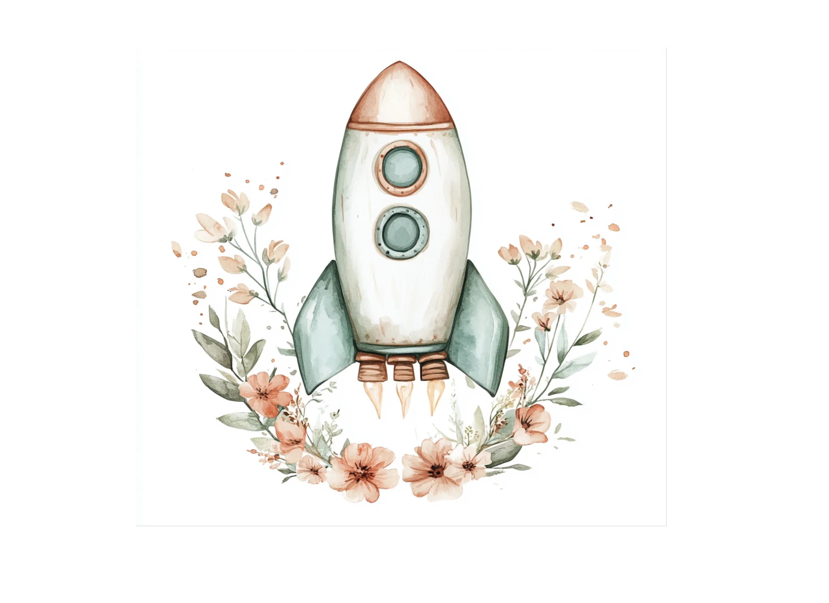 Whimsical Rocket with Flowers Clipart Bundle