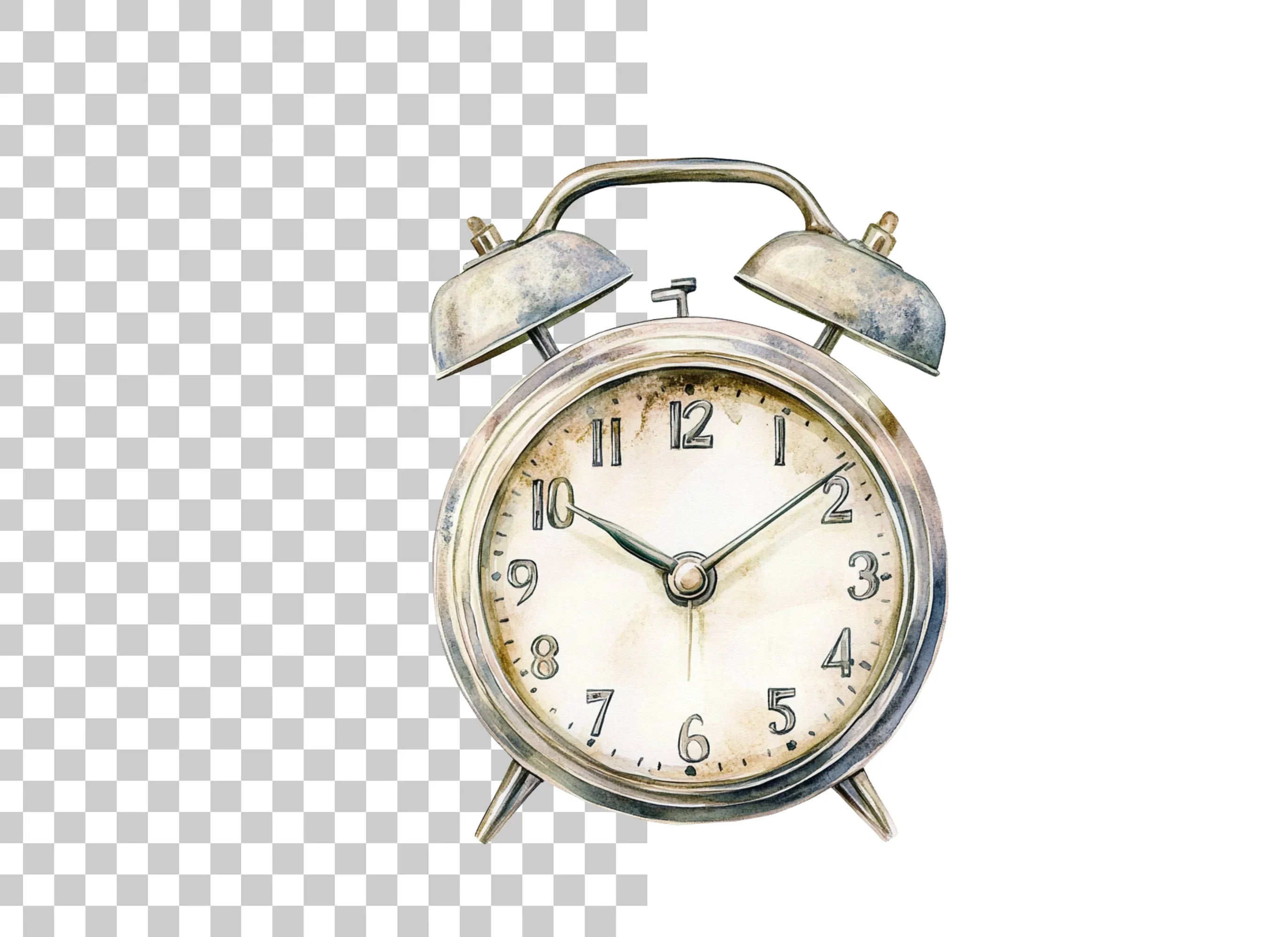 Rustic Silver Alarm Clock Clipart Bundle