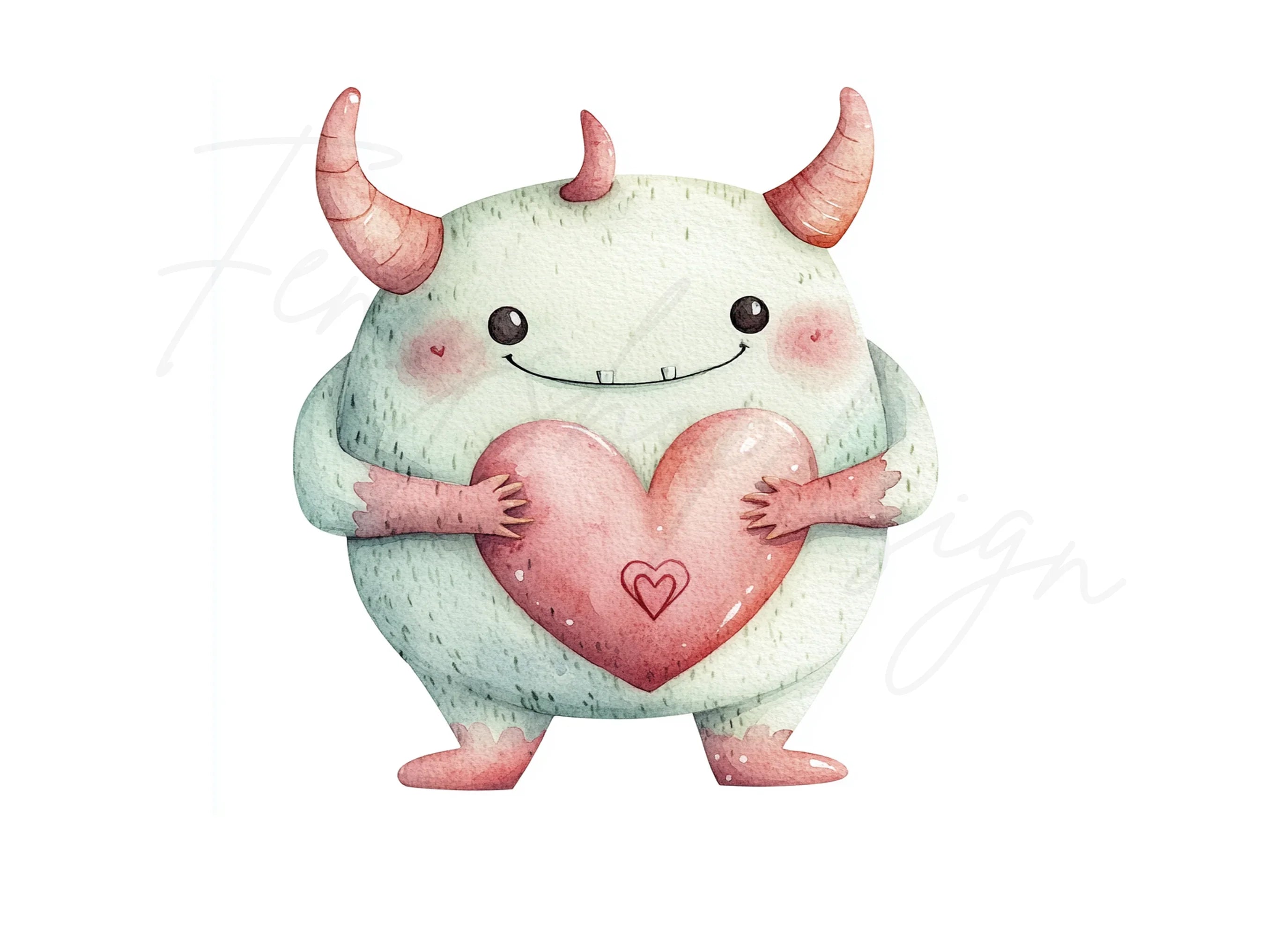 Cute Monster Heart Clipart Bundle