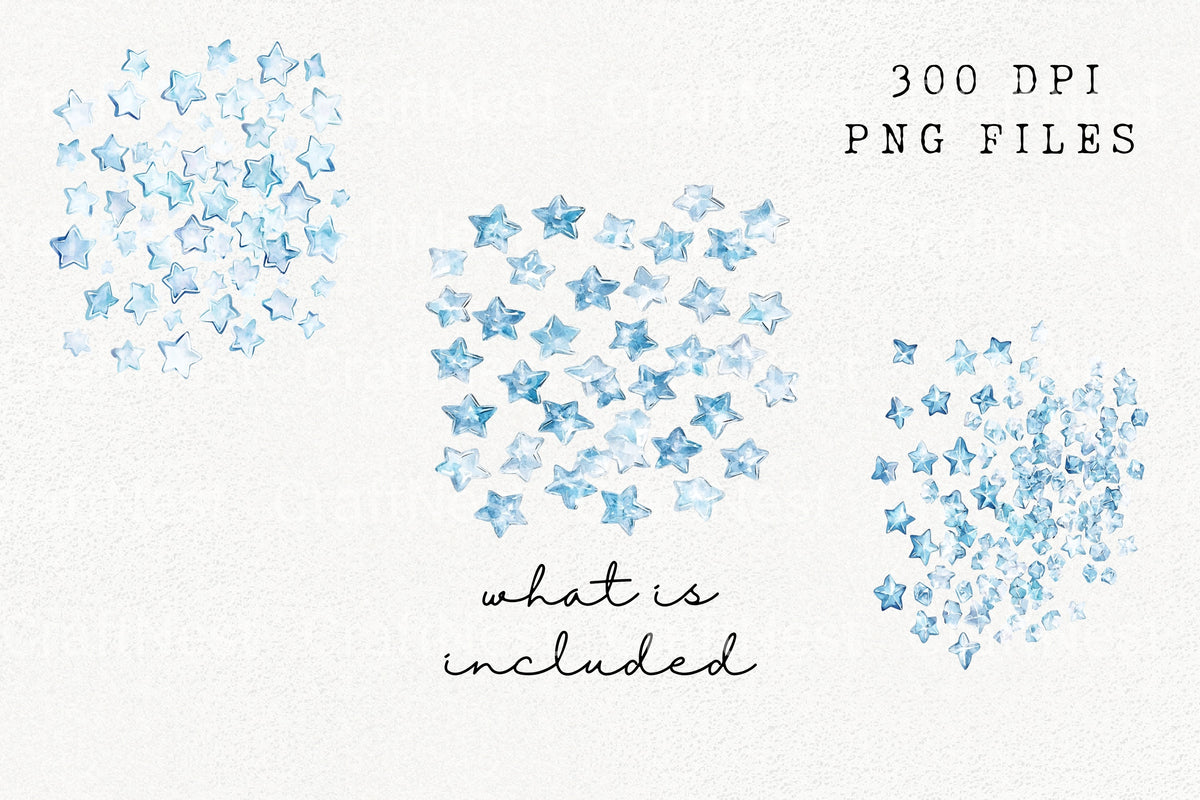 Blue Ice Star Confetti Clipart Bundle