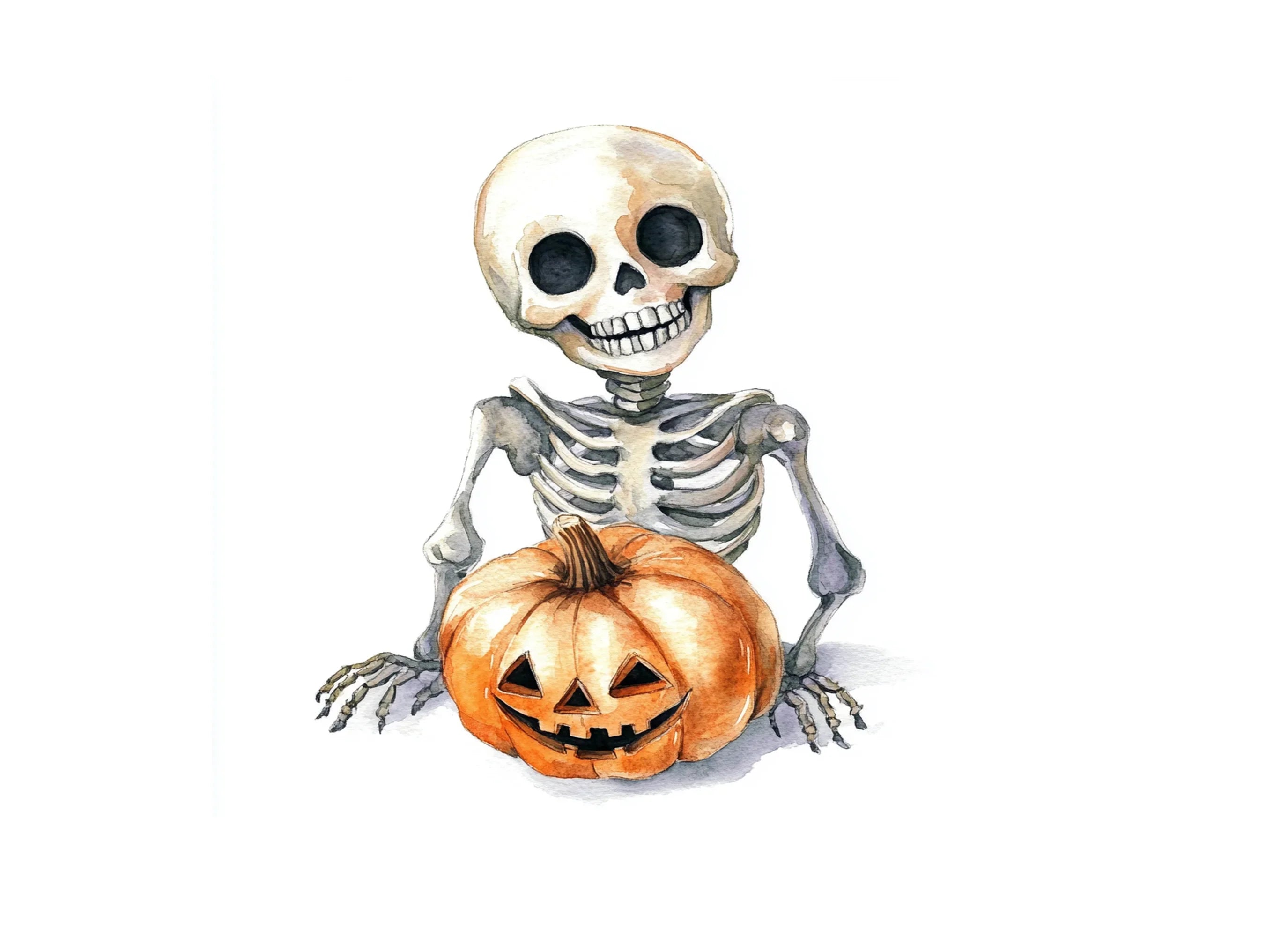 Cute Skeletons with Halloween Pumpkins Clipart Bundle
