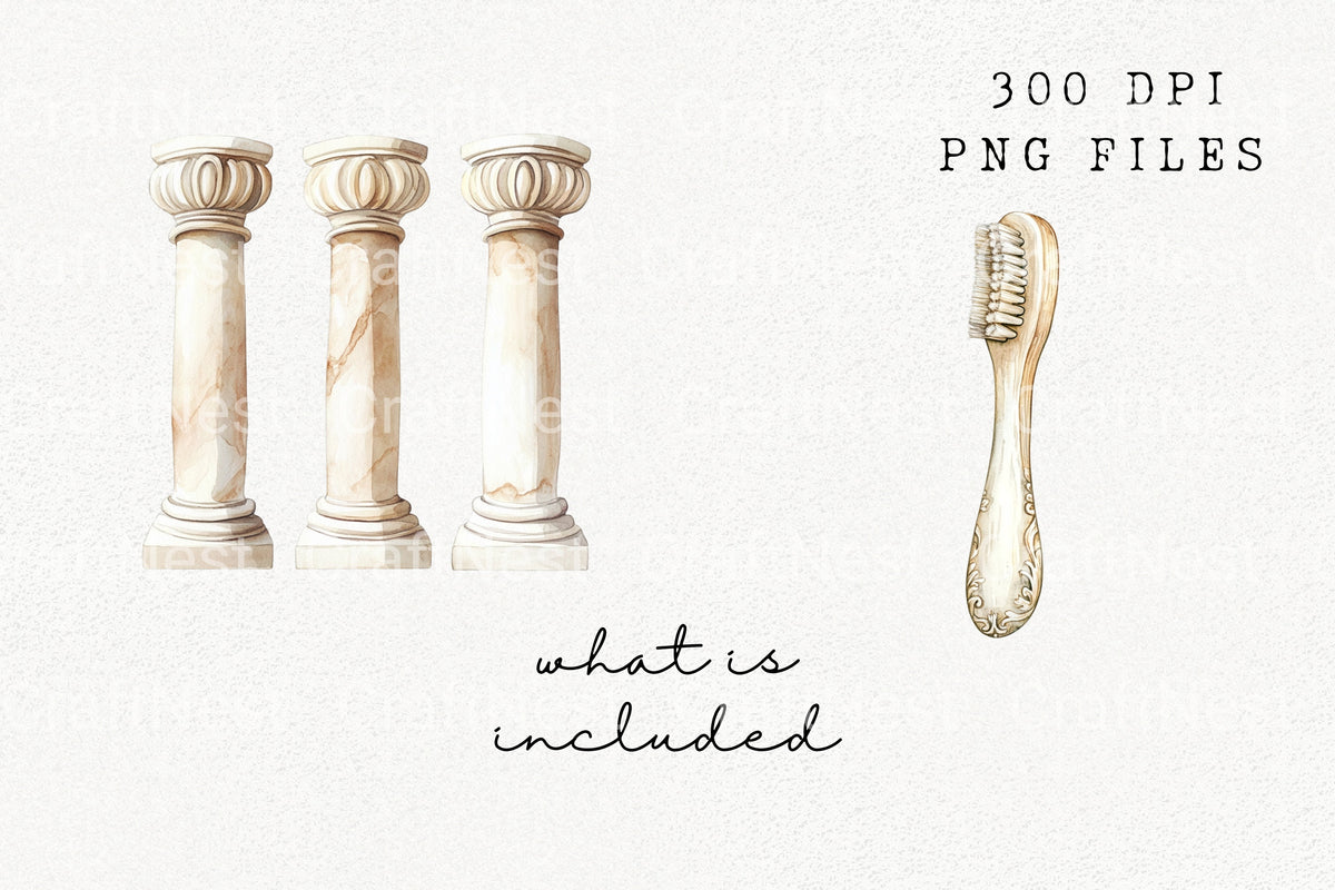 Ancient Roman Columns And Toothbrush Clipart Bundle