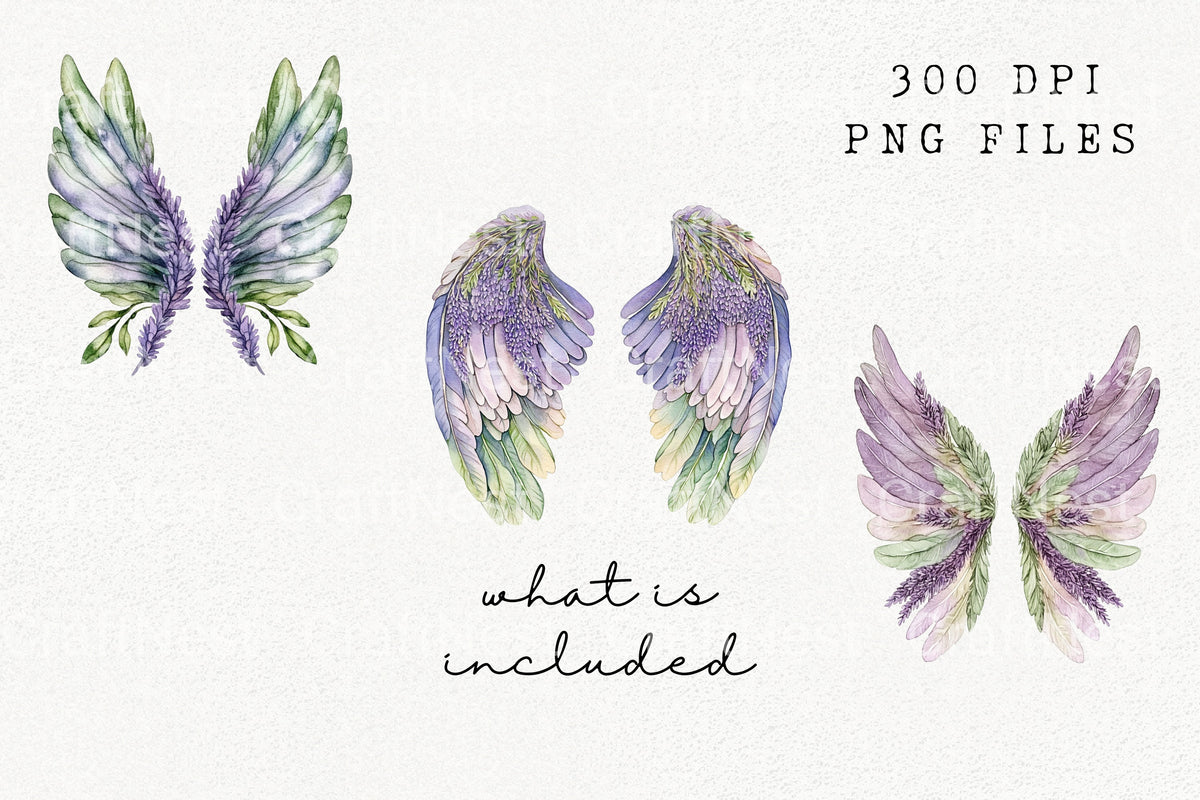 Lavender Floral Angel Wings Clipart Bundle