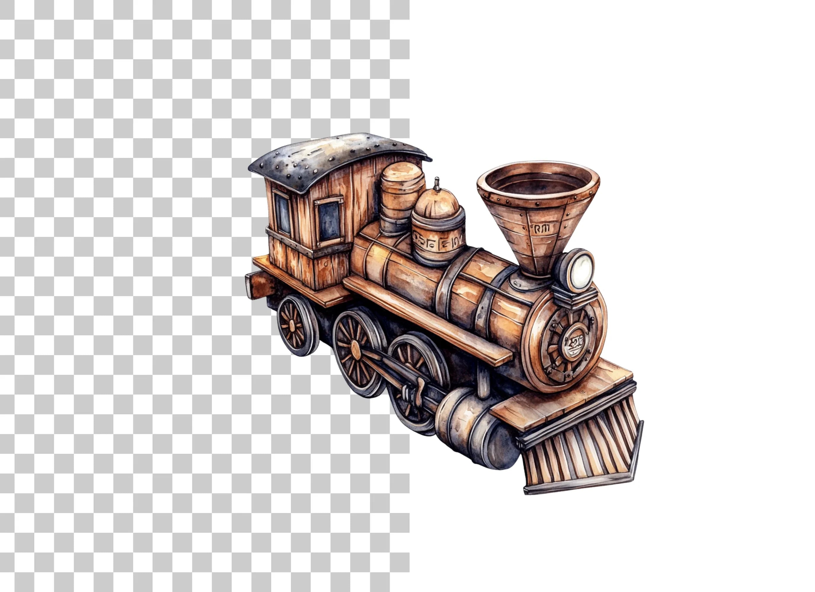 Steampunk Wooden Train Engine Clipart Bundle