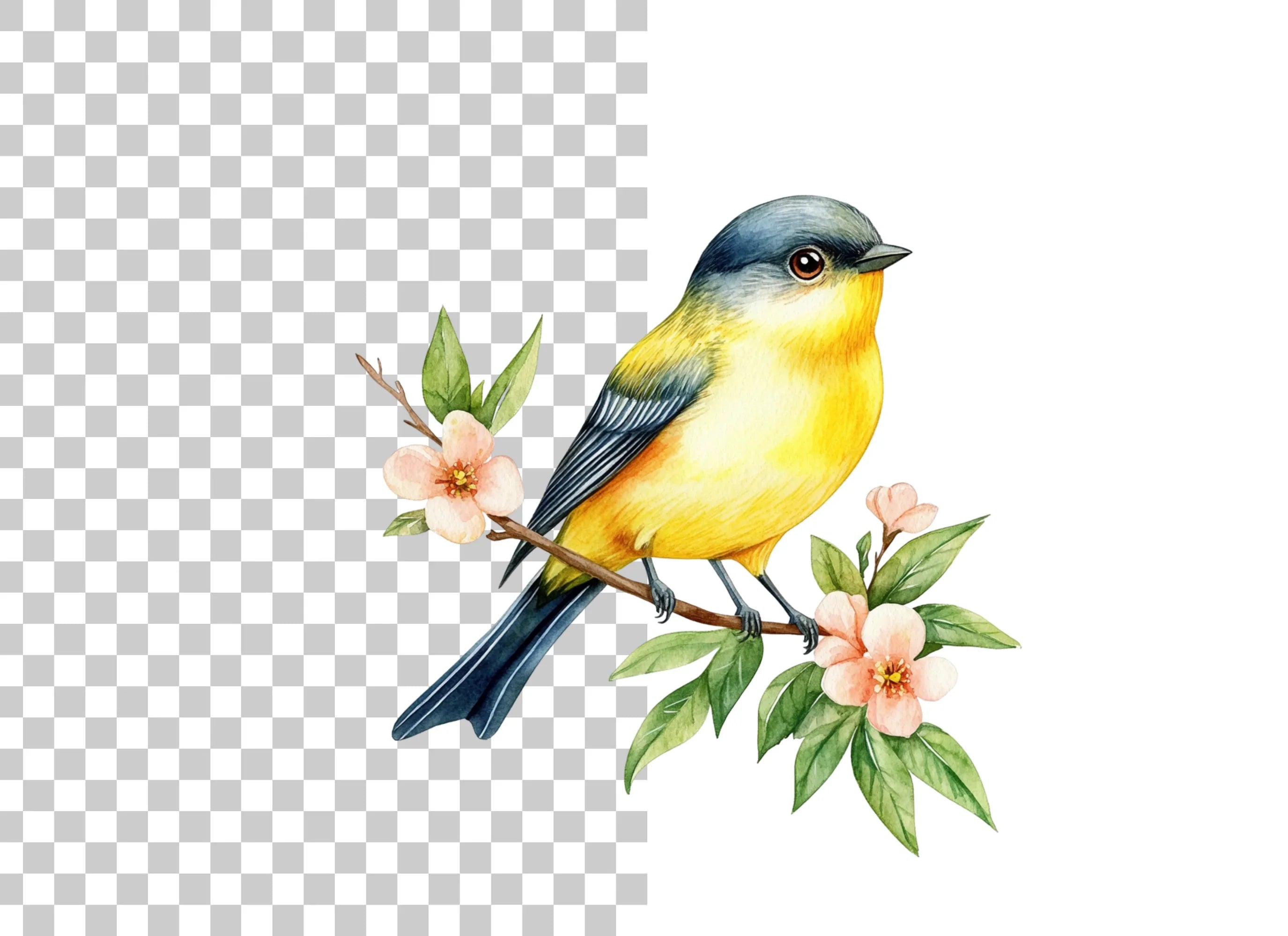 Yellow Bird on Branch Clipart Bundle