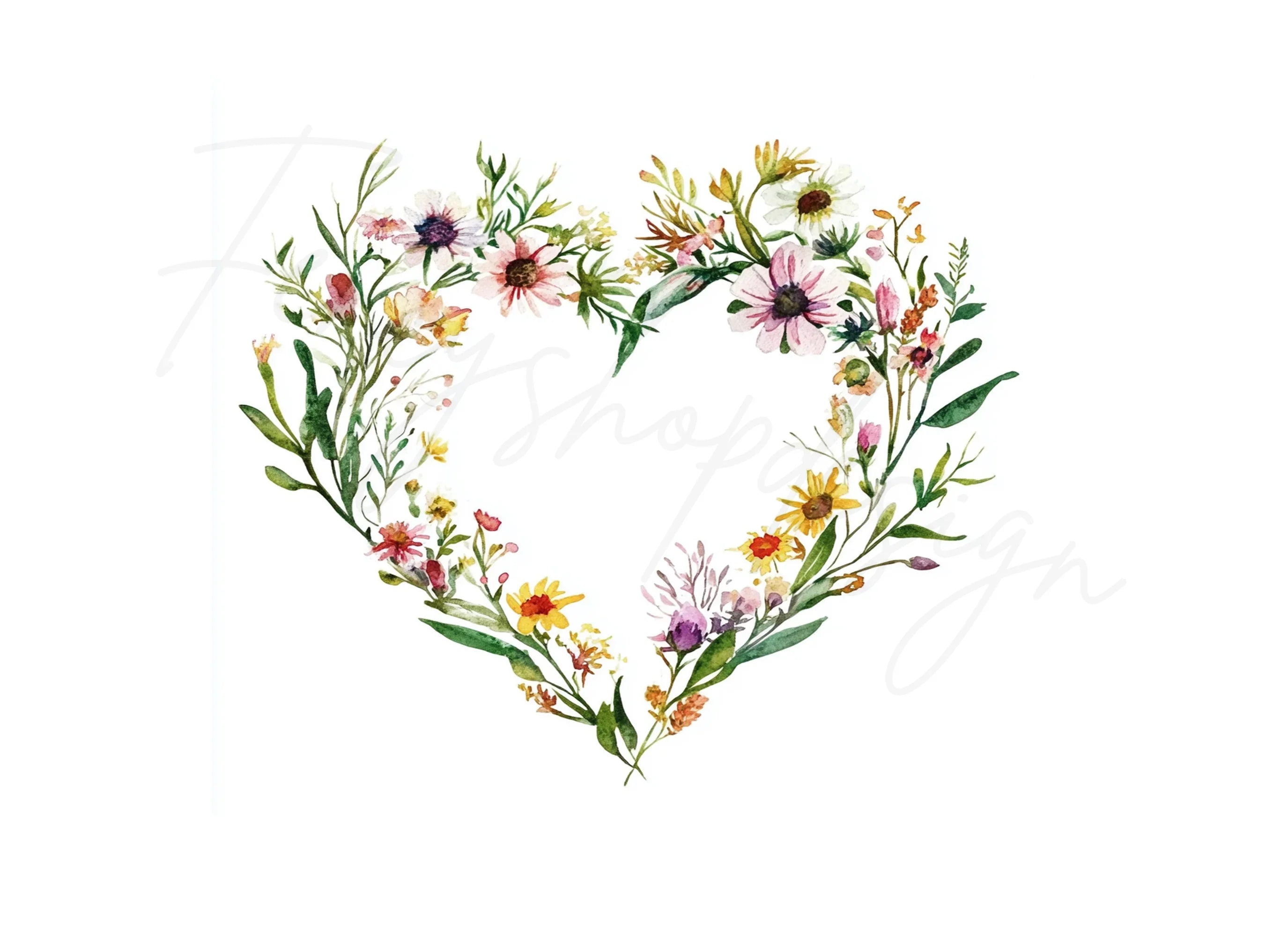 Wildflower Heart Wreath Clipart Bundle