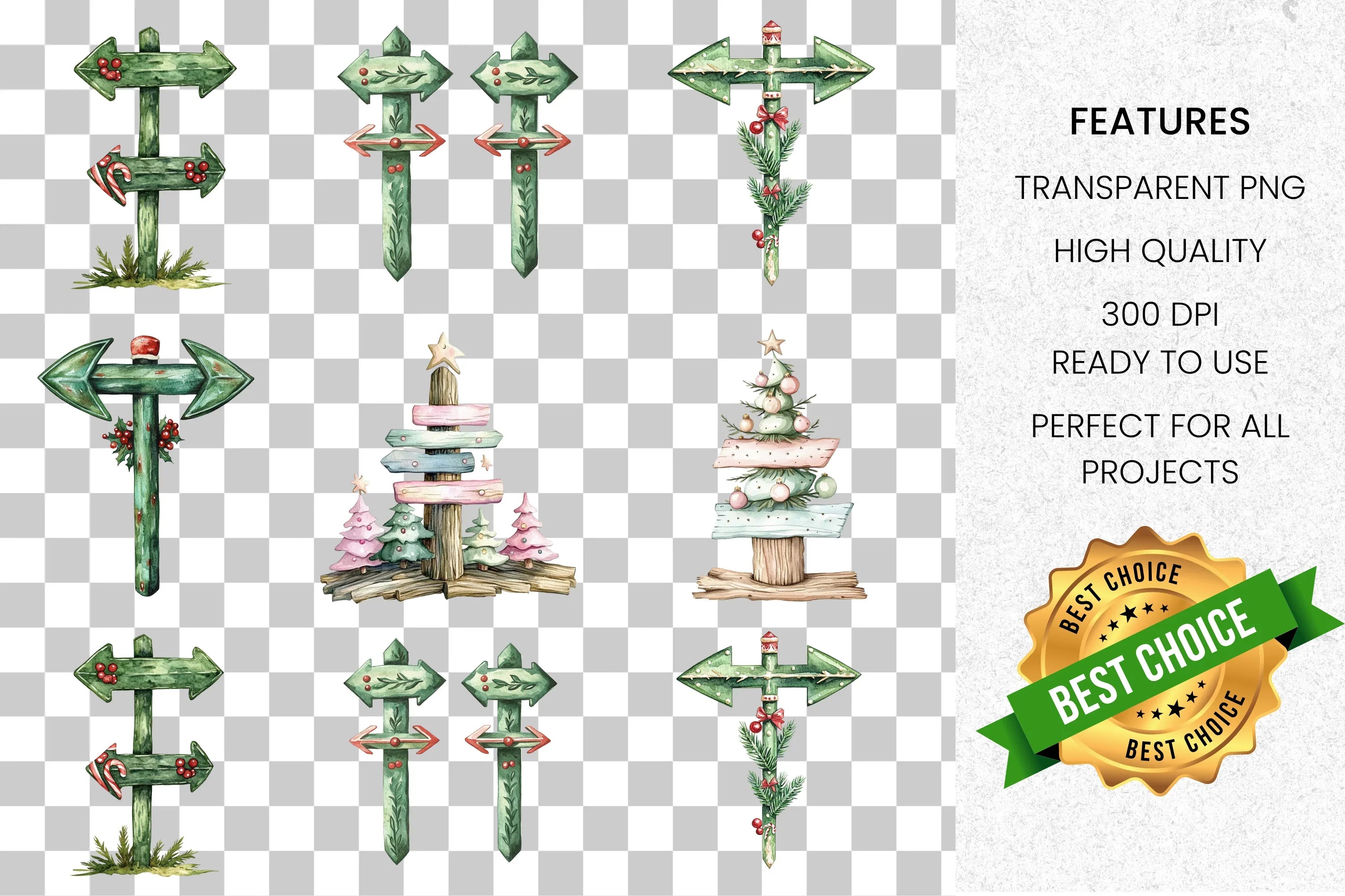 Christmas Direction Signs Clipart Bundle