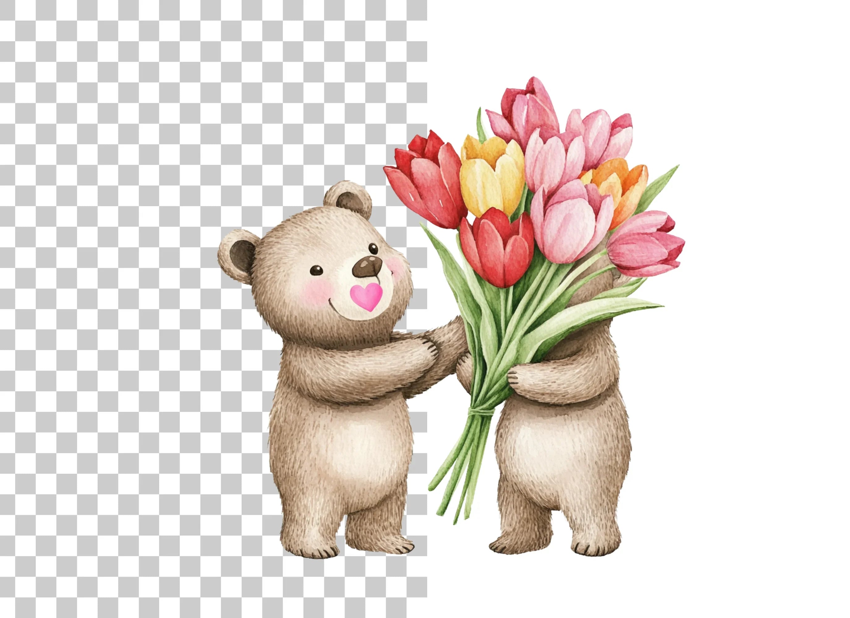 Teddy Bears with Tulip Bouquets Clipart Bundle