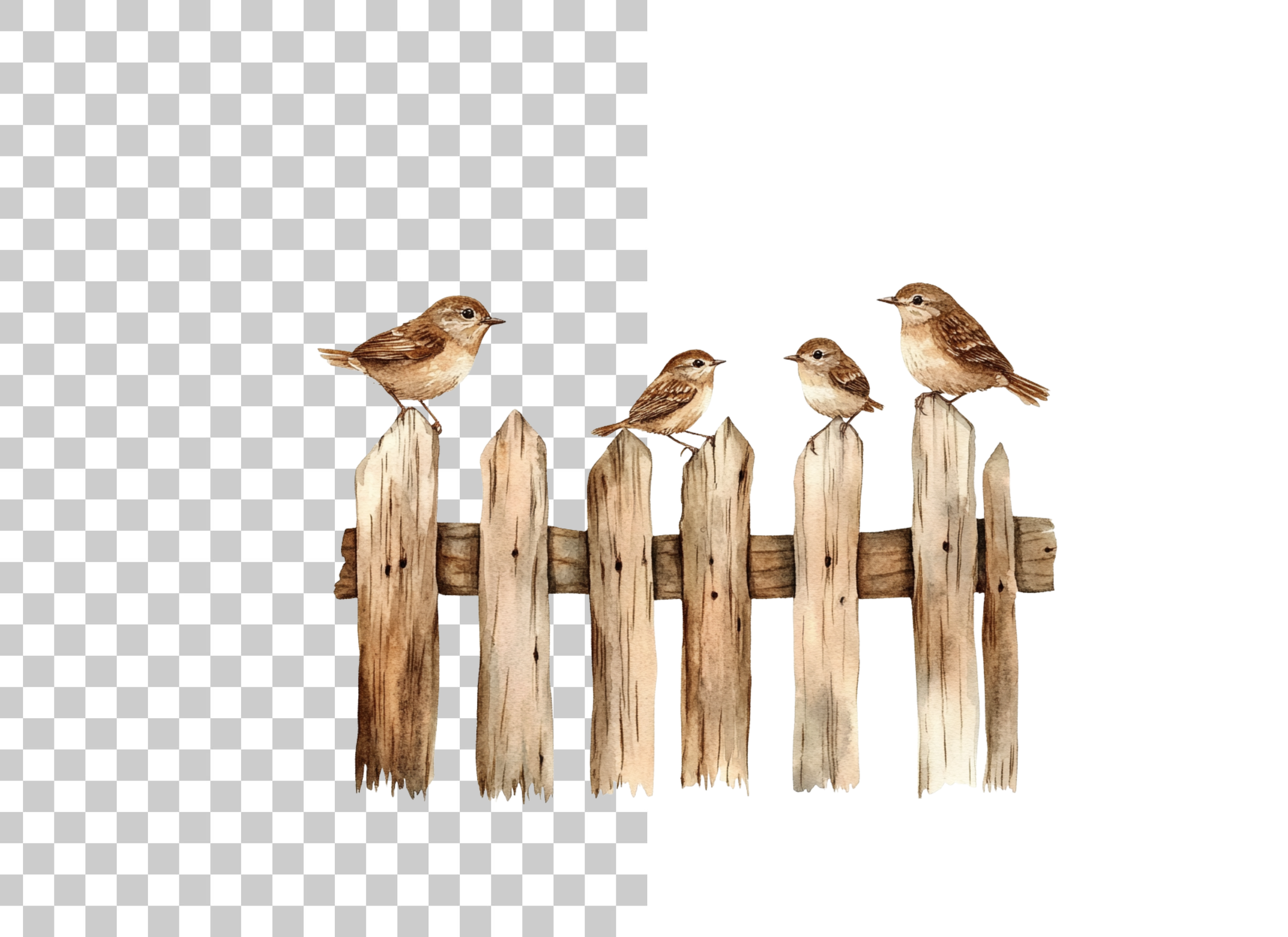 Cute Sparrow Birds on Fence Clipart Bundle