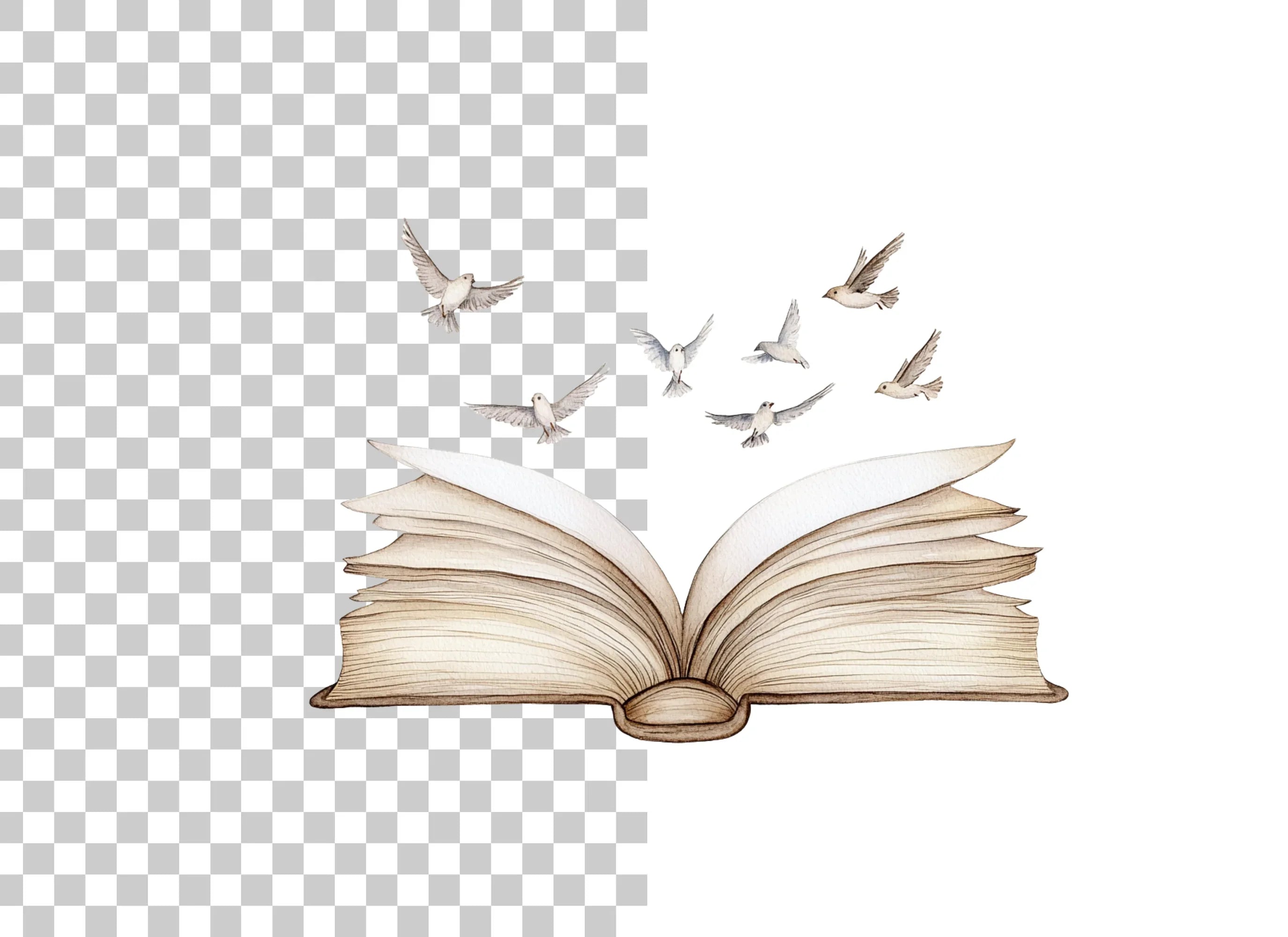 Vintage Books and Flying Birds Clipart Bundle