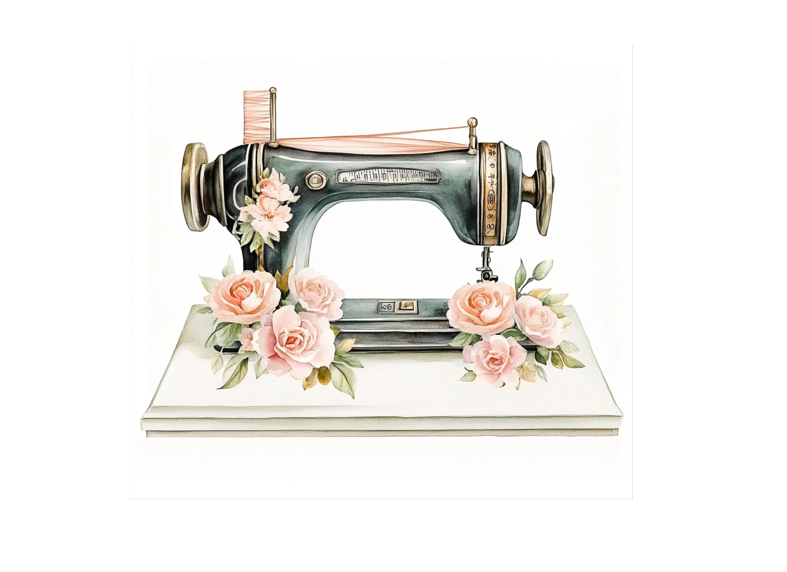 Vintage Floral Sewing Machine Clipart Bundle
